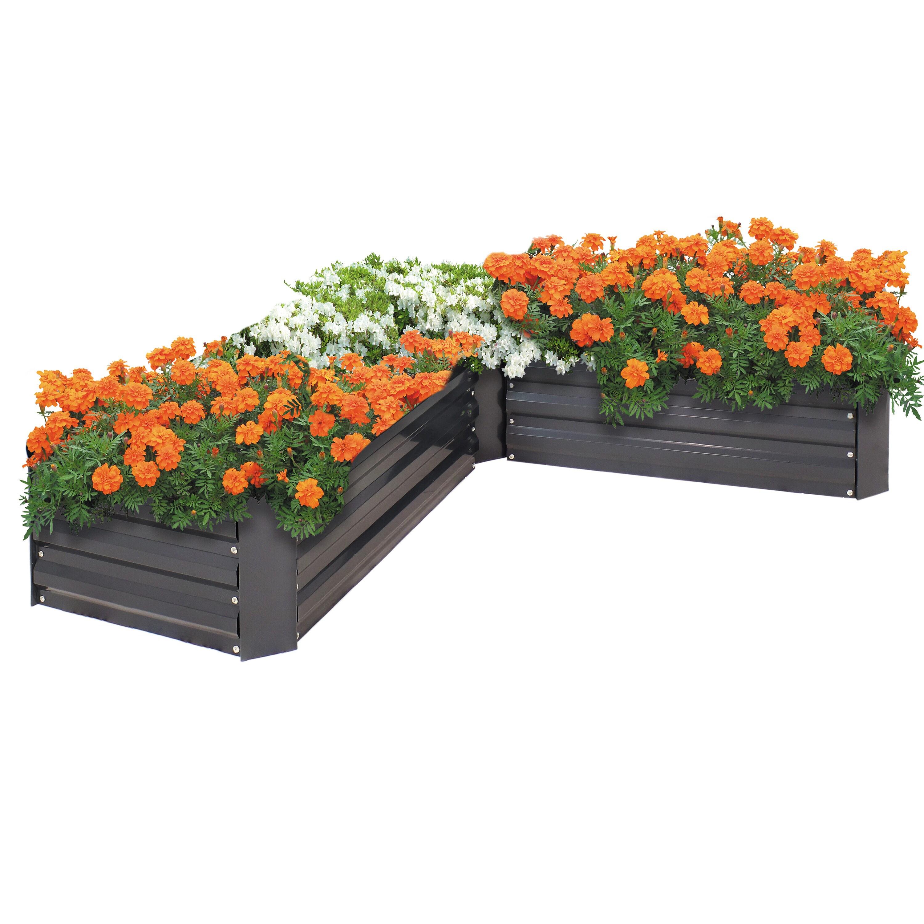 Sunnydaze Outdoor Galvanized Steel L-Shaped Raised Garden Bed for Plants, Vegetables, and Flowers - 59.5" - Dark Gray