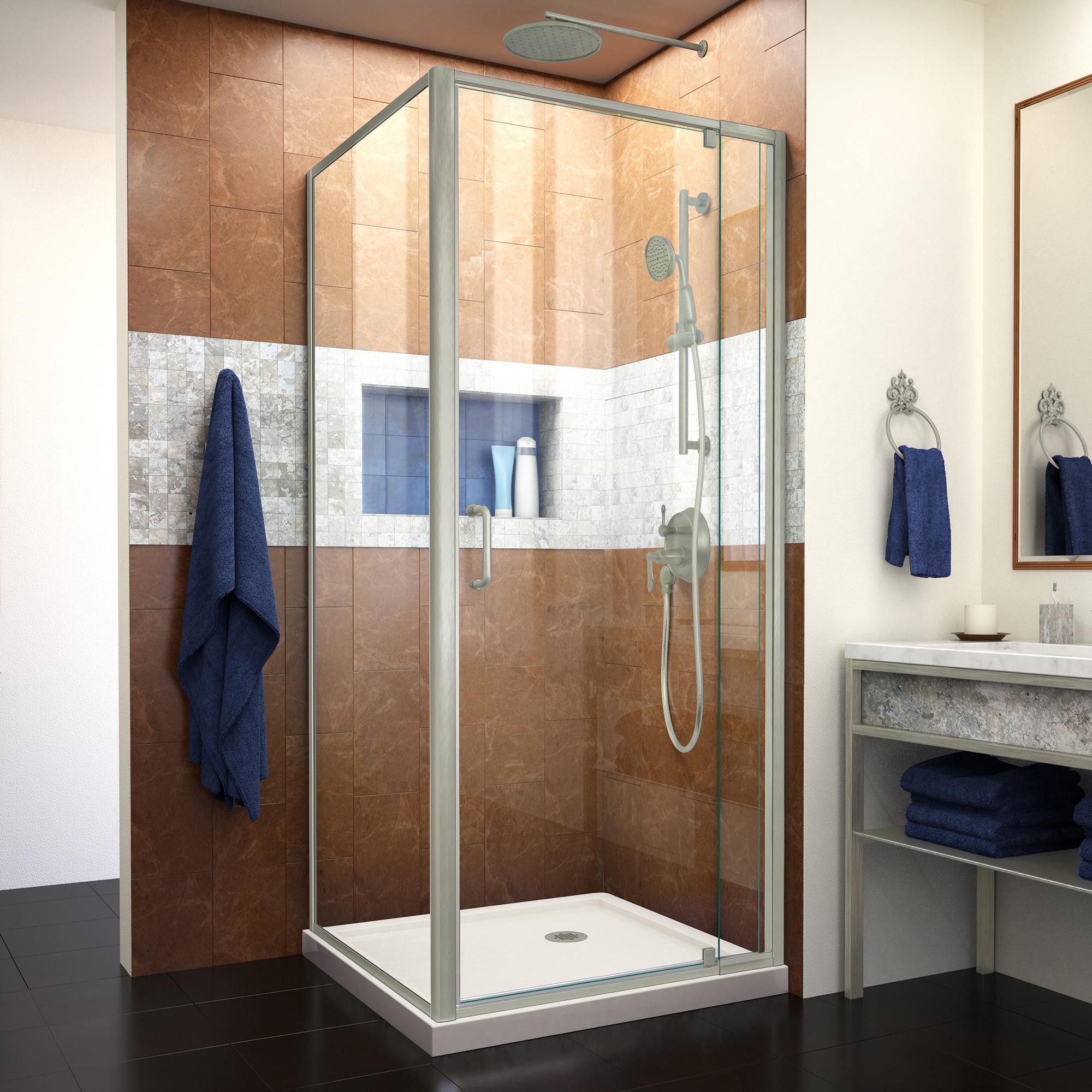 Flex 36" W x 36'' D x 74.75" H Semi-Frameless Square Shower Enclosure with Towel Bar and Base Included