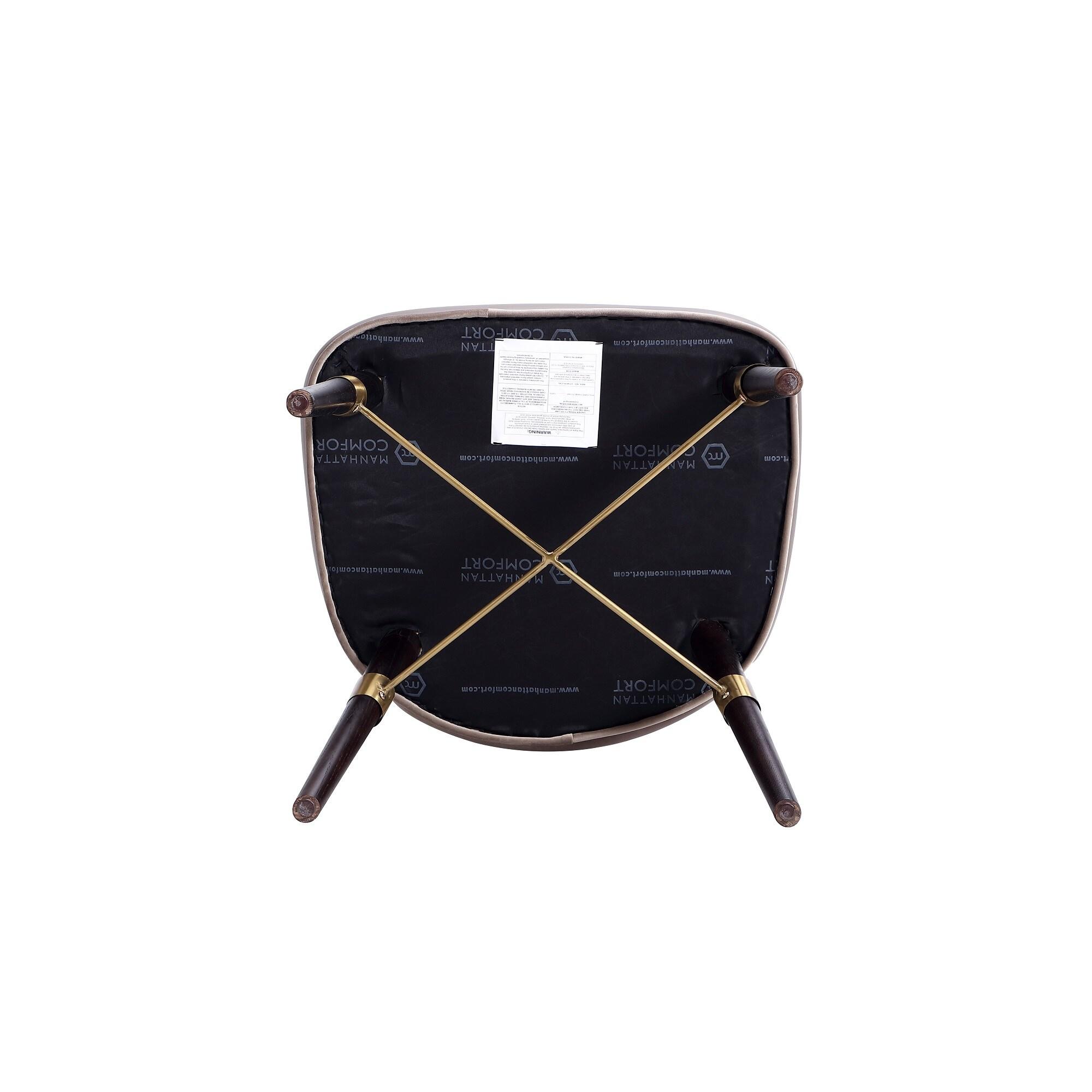 Modern Strine Dining Chair Upholstered in Velvet and Leatherette with Solid Wood Legs in Dark Taupe - Set of 2