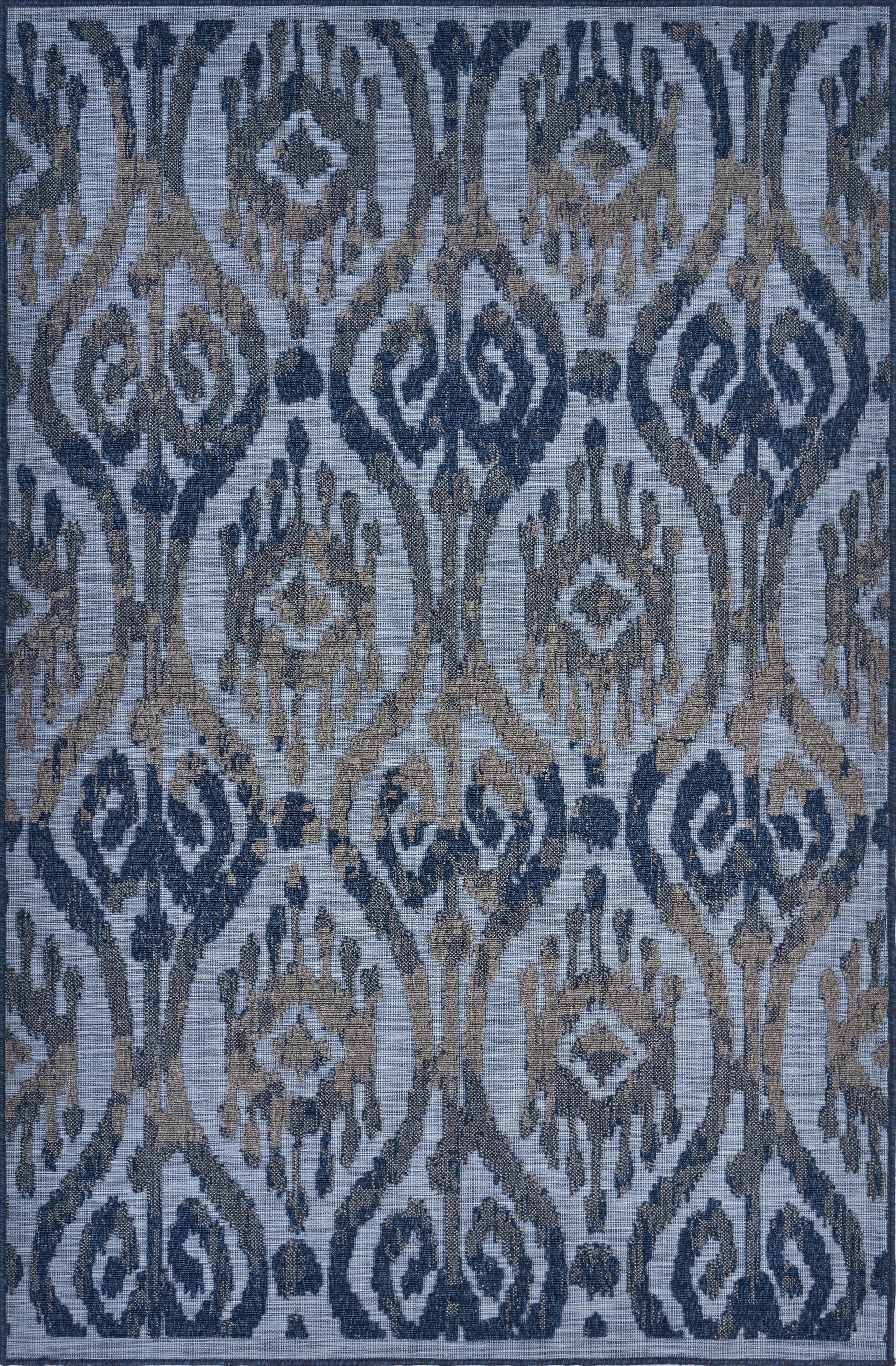 LR Home Reese 5' x 7', Blue/Gray Ikat Fade, Stain, and Moisture Resistant Indoor/Outdoor Area Rug