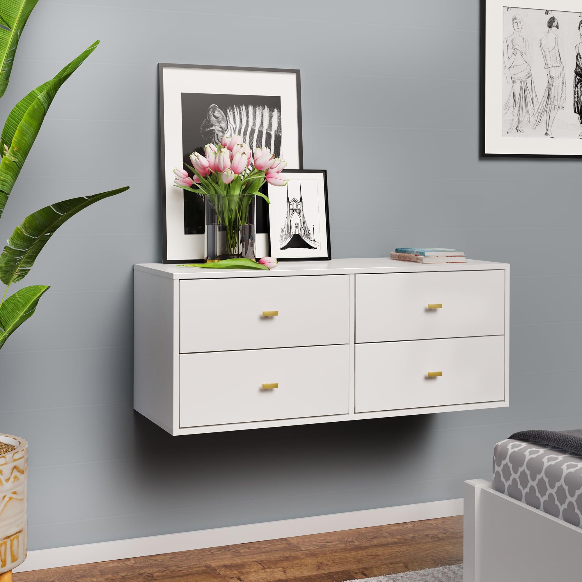 Floating 4 Drawers Dresser White - Prepac: Wall Mounted, Space-Saving Storage, Easy to Assemble