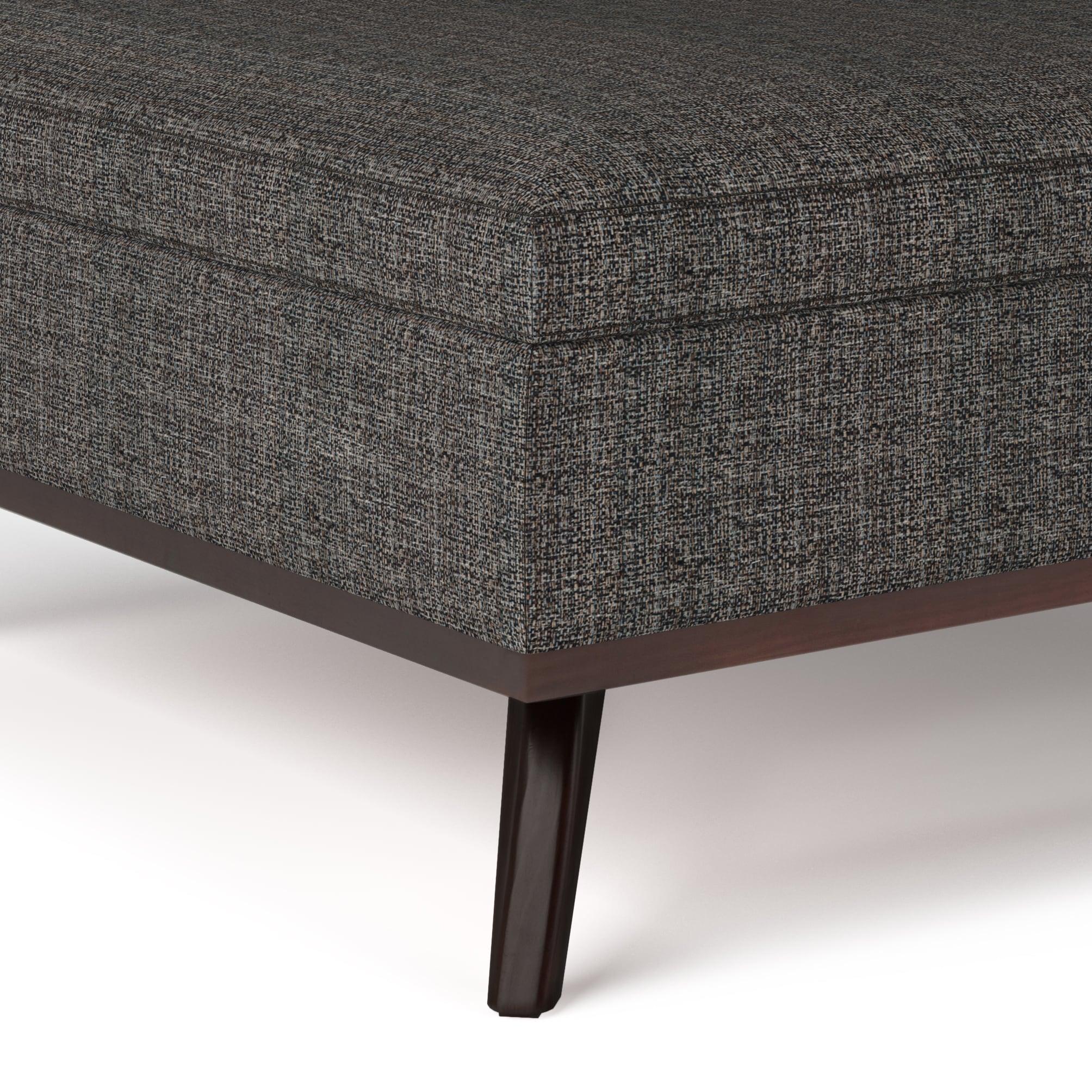 Simpli Home Owen 36"W Upholstered Square Coffee Table Storage Ottoman with Lift Top and Solid Wood Legs