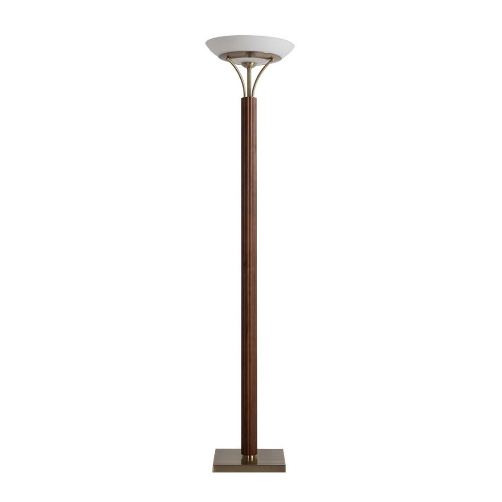 NOVA of California Tambo Torchiere Floor Lamp - Dark Walnut Wood Finish, Weathered Brass, Dimmer