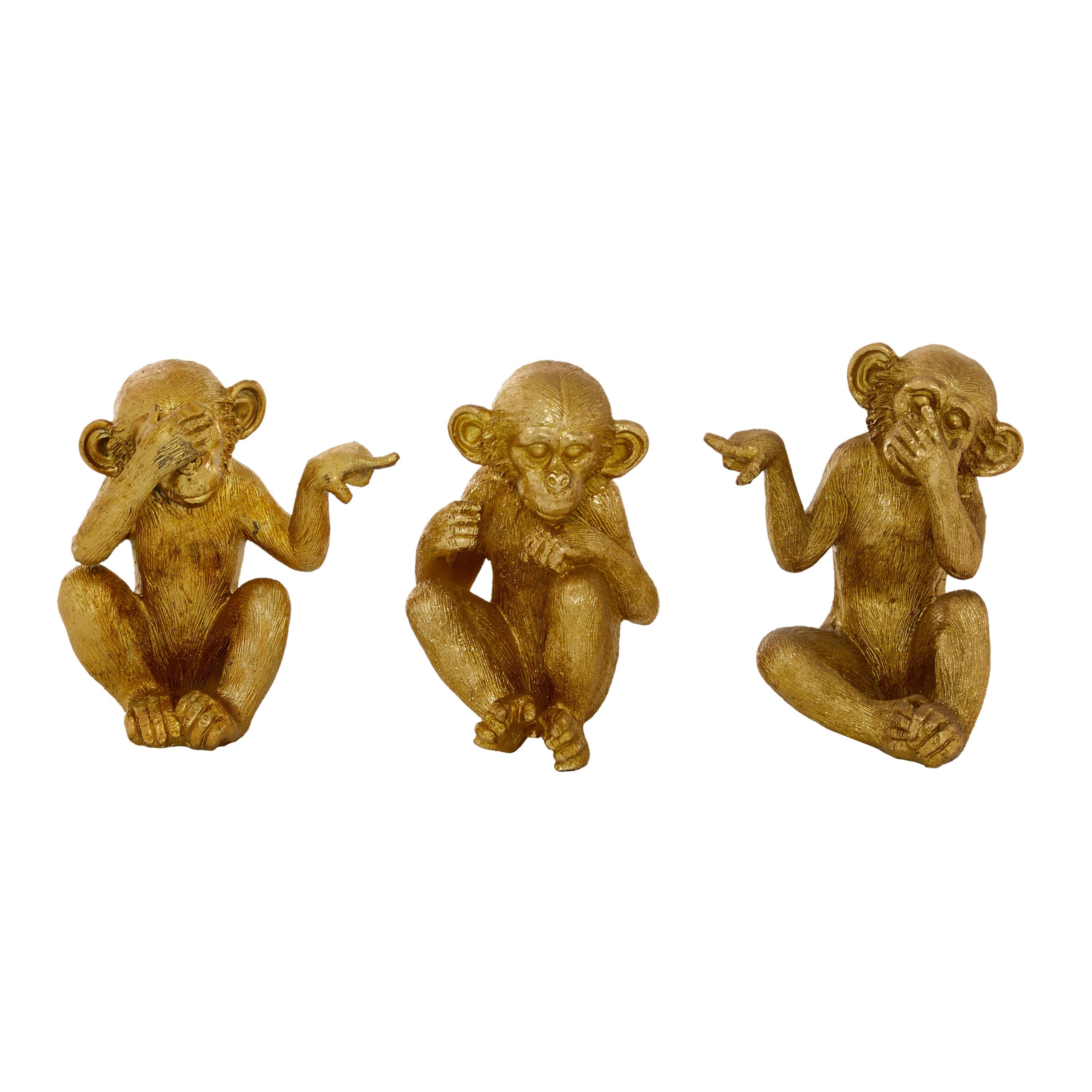 6", 6", 6"H Gold Polystone See No Evil Monkey Sculpture, by DecMode (3 Count)