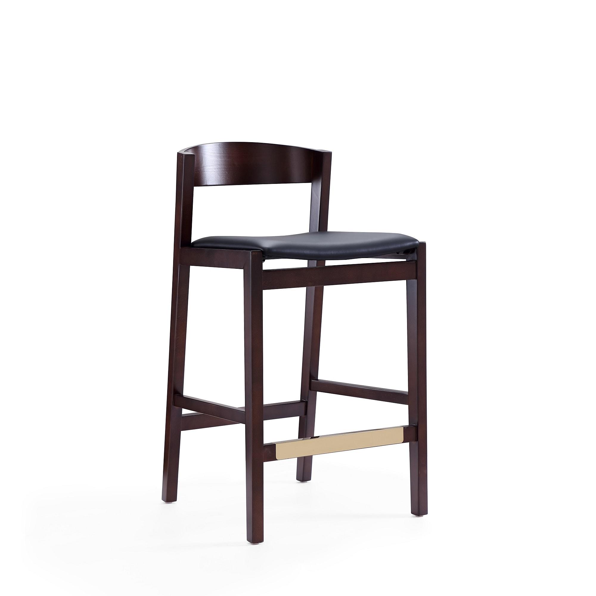 Manhattan Comfort Set of 2 Klismos Upholstered Beech Wood Counter Height Barstools Black: Faux Leather, Semi-Gloss Finish, Footrest