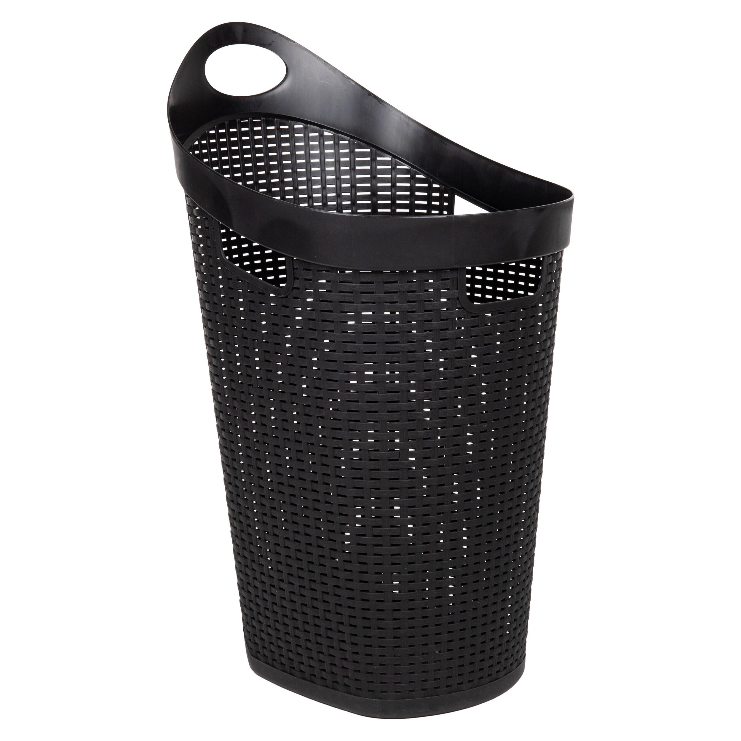 Black Plastic Wicker Style Rolling Laundry Hamper with Lid