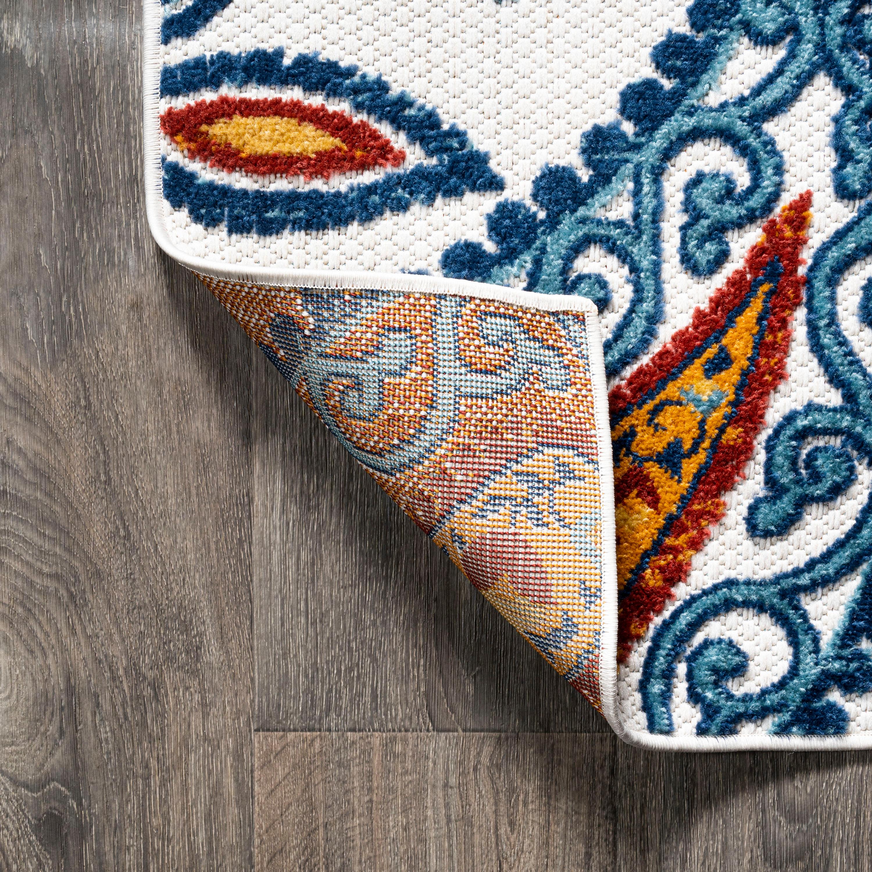 2'x8' Julien Paisley High-Low Indoor/Outdoor Area Rug, Orange/Blue - JONATHAN Y