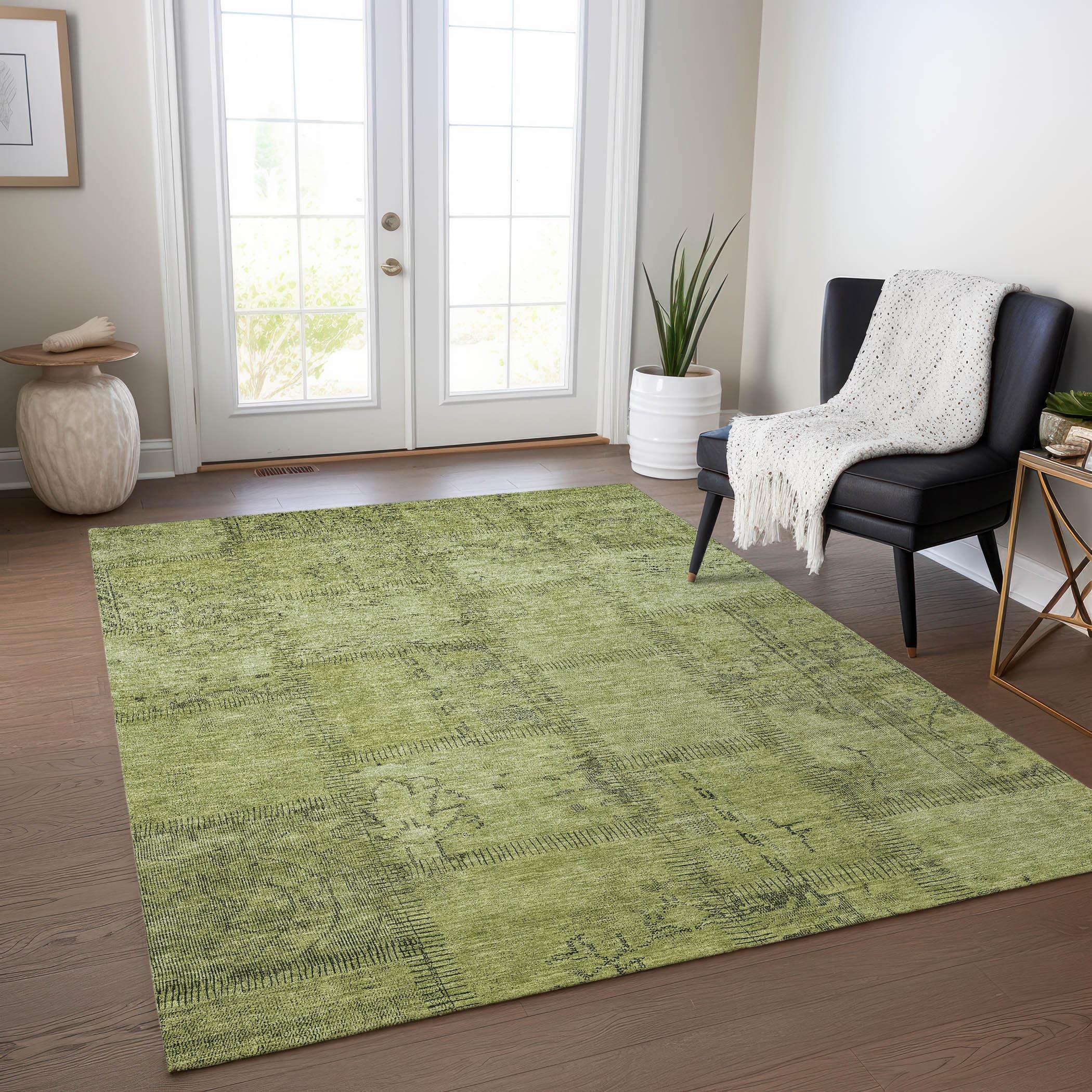 Fern Green Synthetic Flat Woven Indoor Outdoor Rug