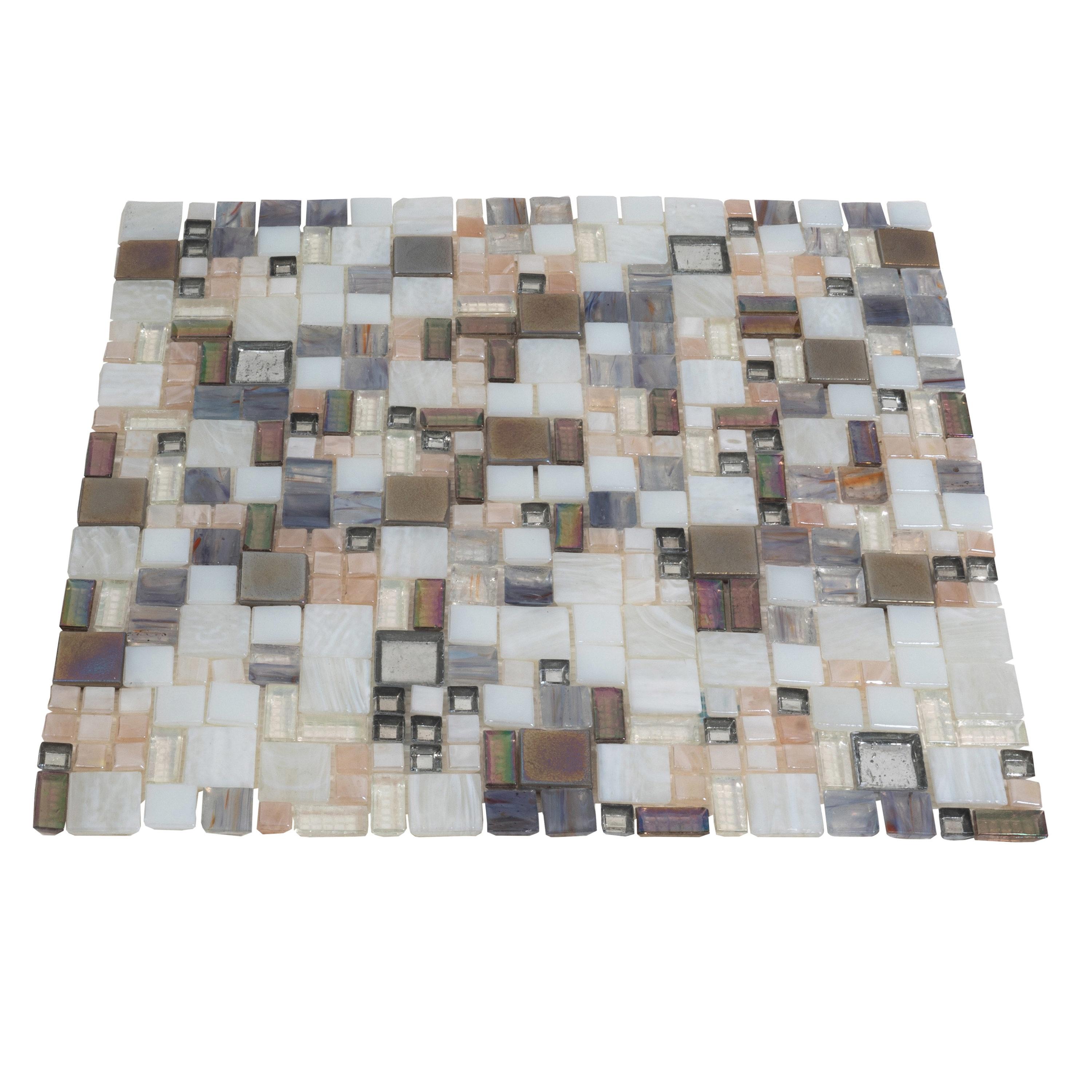 10 pack Beige 12.4 in. x 12.6 in. Polished Mini Versailles Glass Mosaic Floor and Wall Tile (10.85 sq. ft./Case)