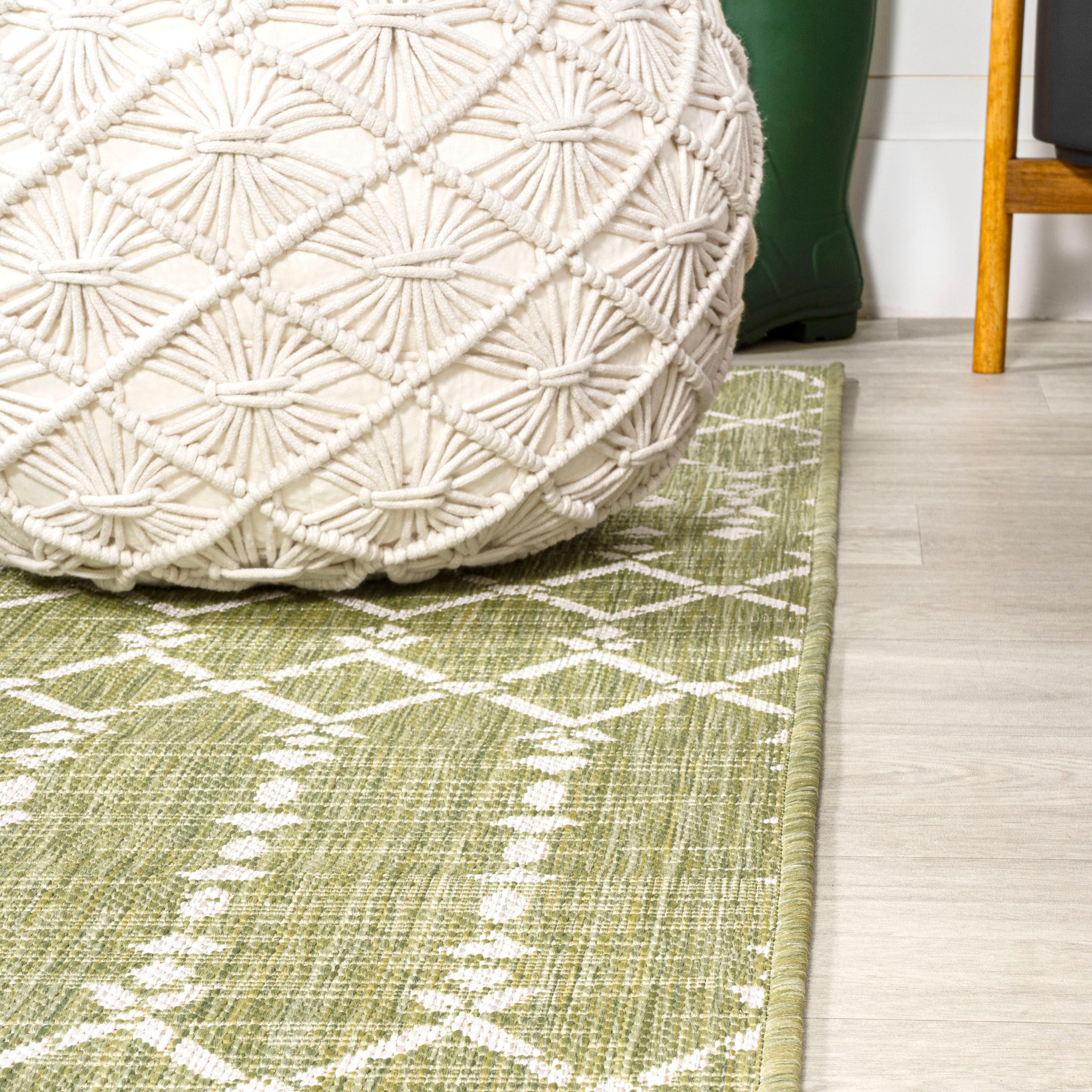 2' x 10' Ourika Moroccan Geometric Textured Weave Indoor/Outdoor Runner Rug, Light Green/Cream - JONATHAN Y