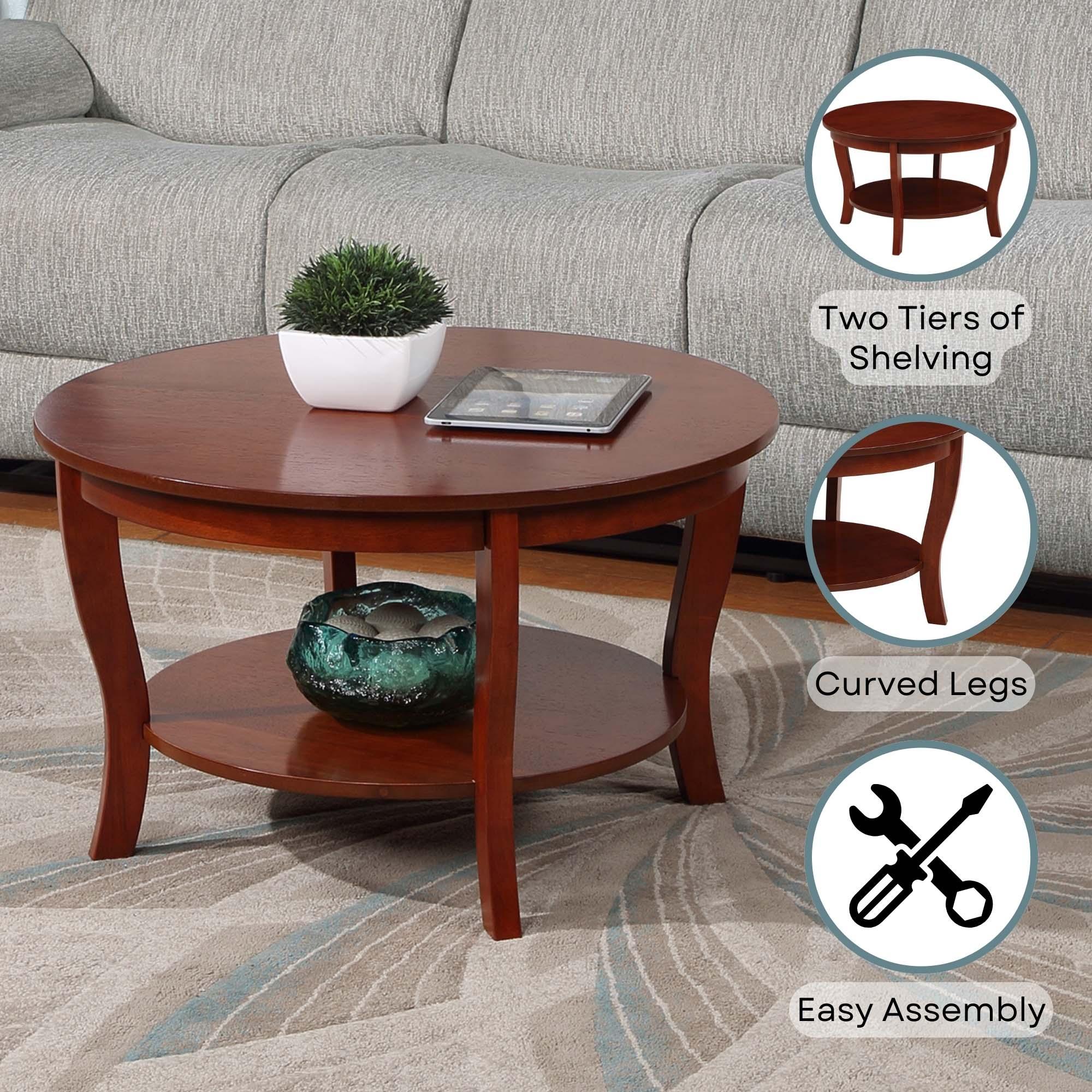 Convenience Concepts American Heritage Round MDF Coffee Table with Shelf, Mahogany