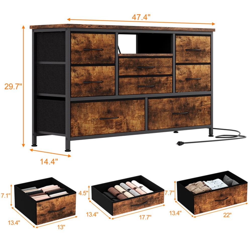 INDSUMOT 8 Dresser TV Stand with Power Outlet & LED for 55'' TV, Long Dresser for Bedroom with 8 Deep Drawers, Wide Console Table for Storage in Closet, Living Room, Entryway, Wood Top(Rustic Brown)