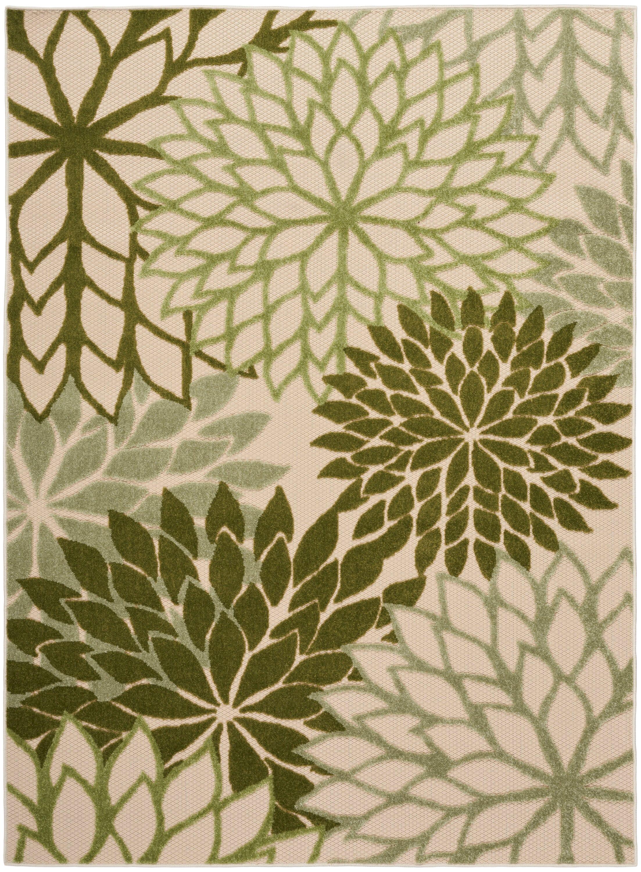 Nourison Aloha Floral Bloom Flatweave High-Low Indoor Outdoor Area Rug Ivory Green 3'6" x 5'6"