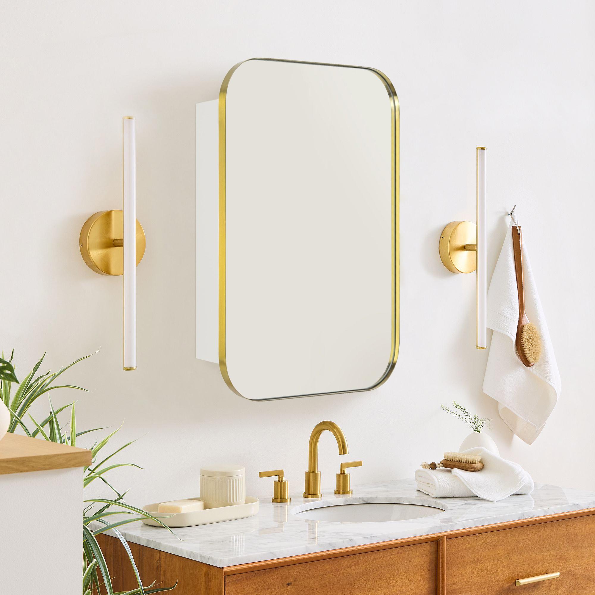 TEHOME Gold Surface and Recessed Mount Rectangular Stainless Steel Metal Framed Bathroom Medicine Cabinet with Mirror, 22'' W x 30'' H