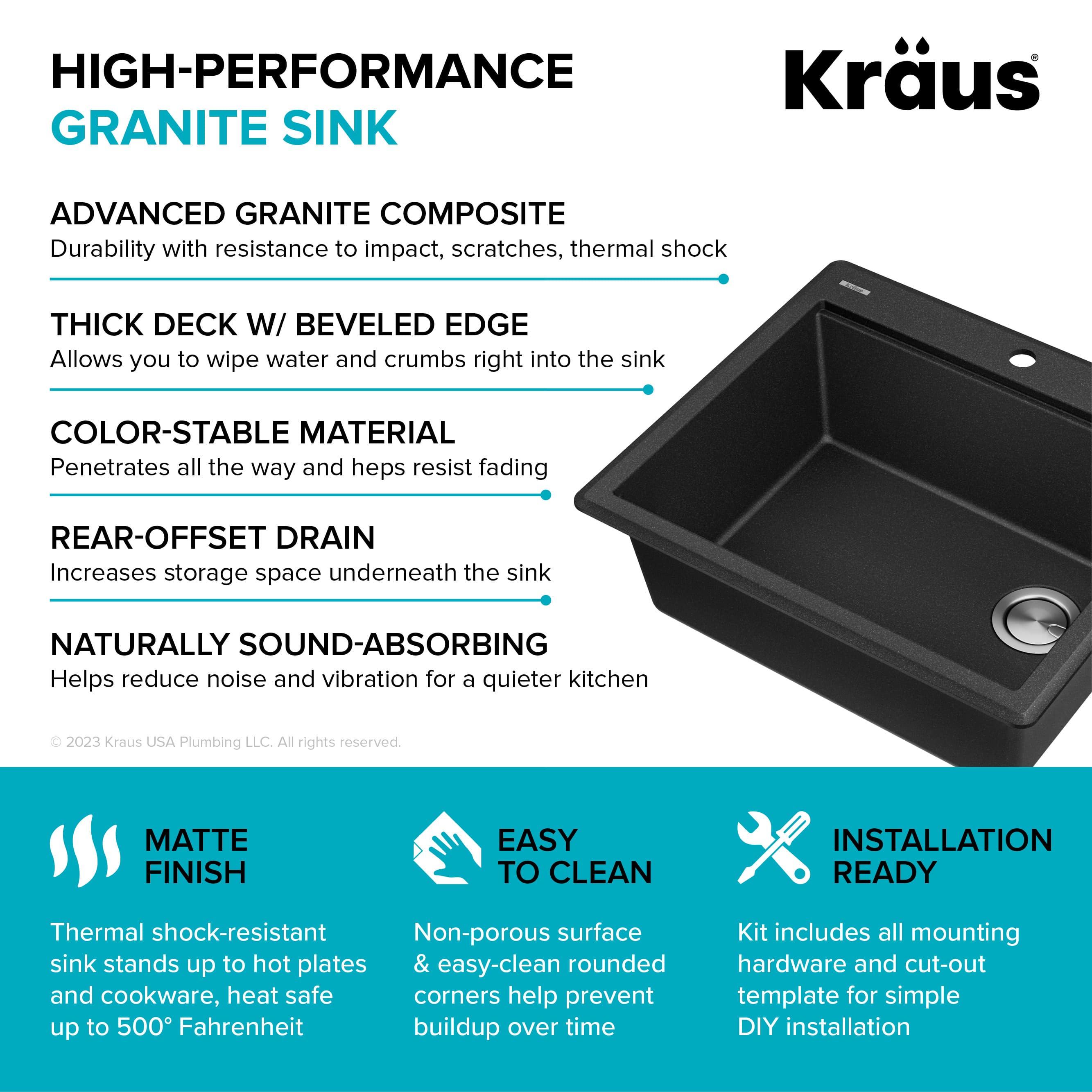 KRAUS Bellucci Granite Composite Workstation Drop-In Top Mount Single Bowl Kitchen Sink with Accessories