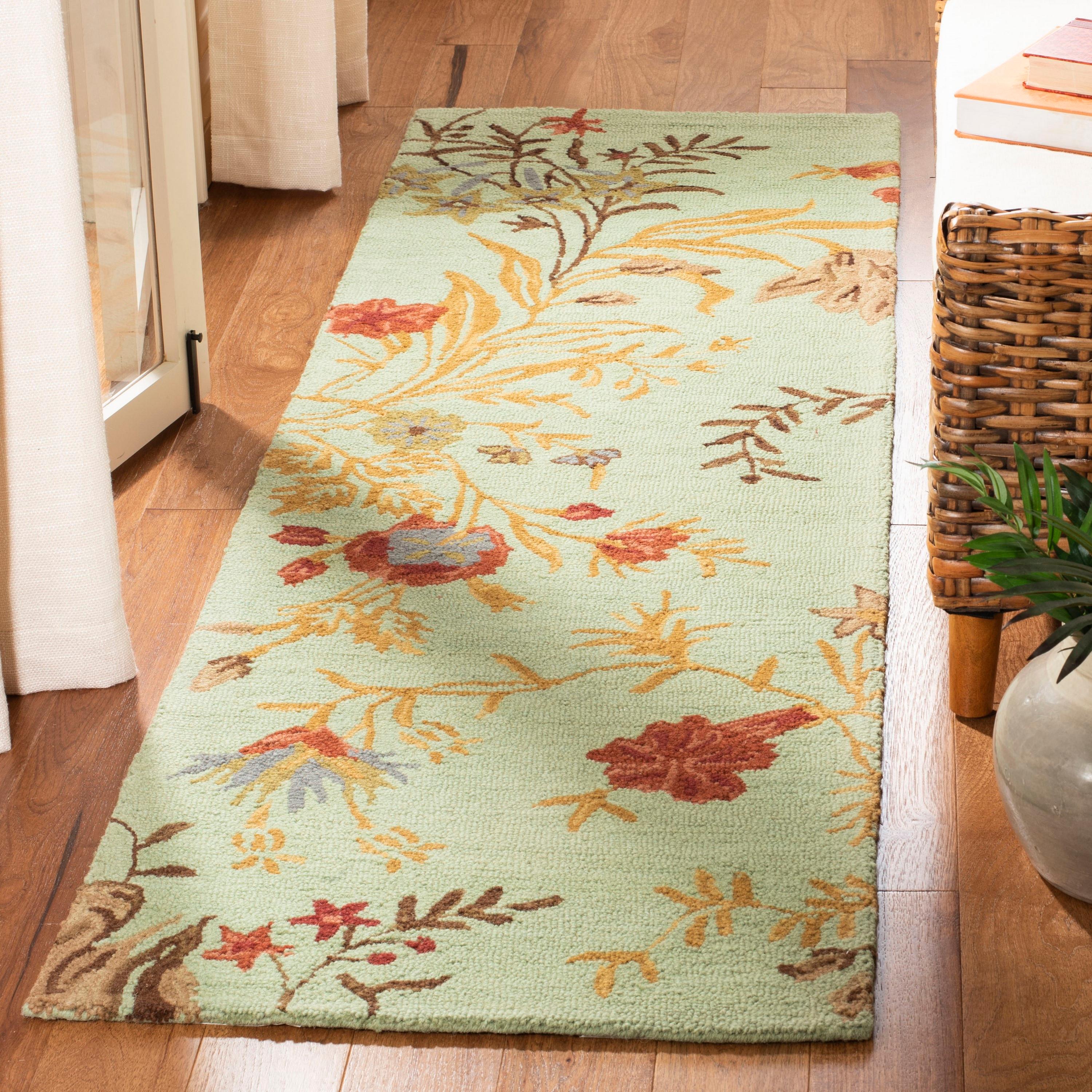 Blossom BLM919 Hand Hooked Indoor Runner Rug - Light Green/Multi - 2'3"x8' - Safavieh