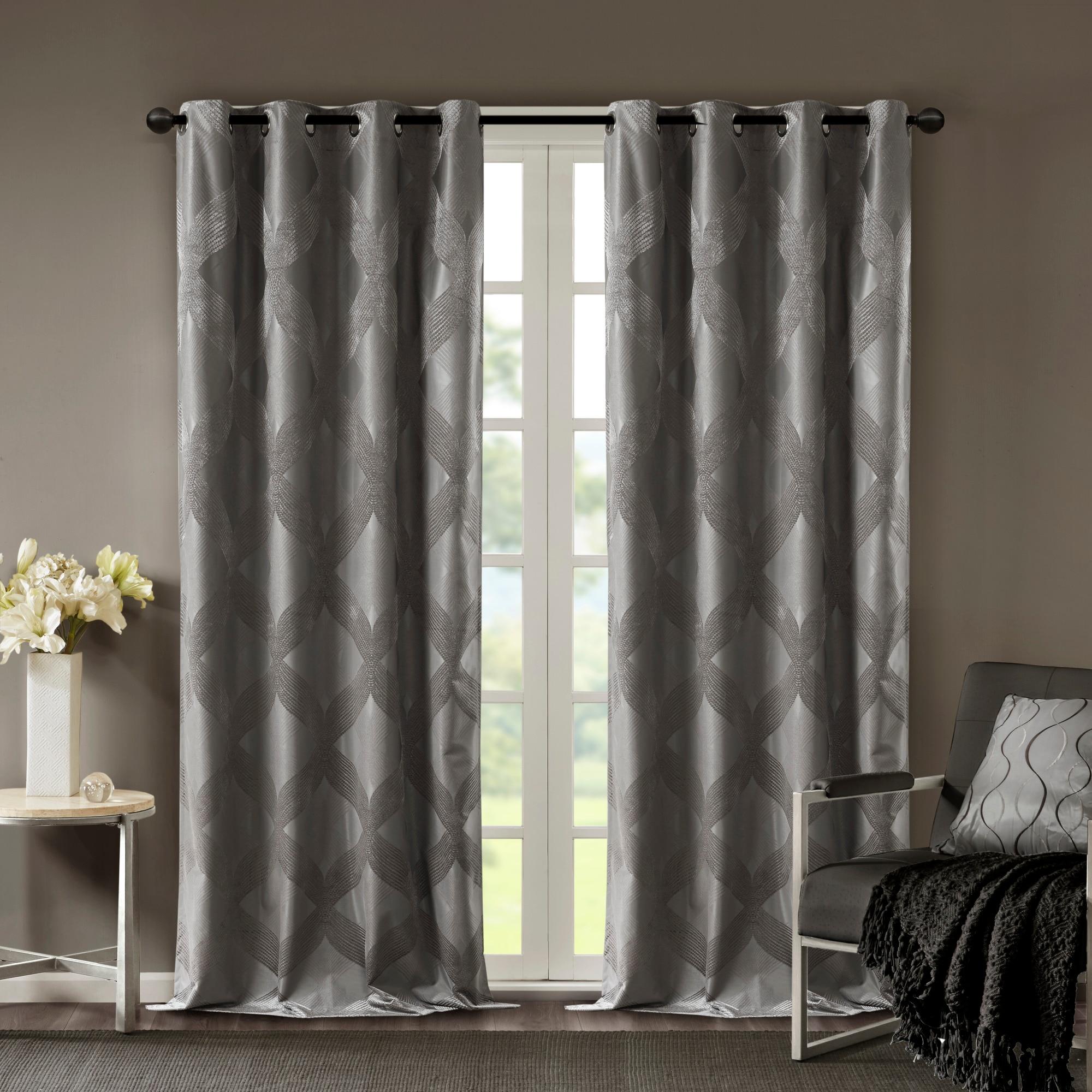 Madison Park Bentley Ogee Knitted Jacquard Geometric Total Blackout Single Curtain Panel