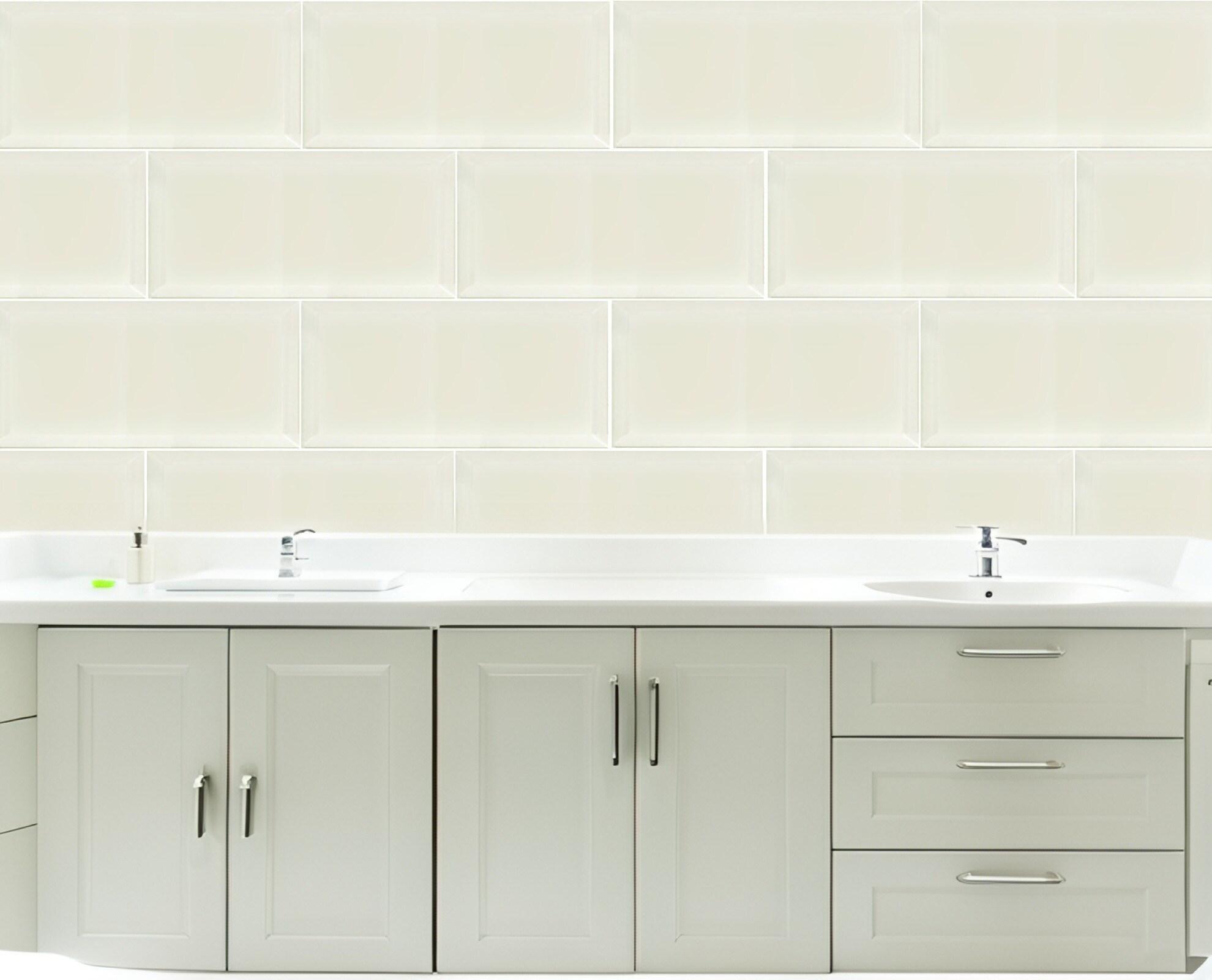 Abolos Frosted Elegance 8 in. x 16 in. Diamond Grade Glass Beveled Large Format Subway Decorative Kitchen & Bathroom Wall Tile