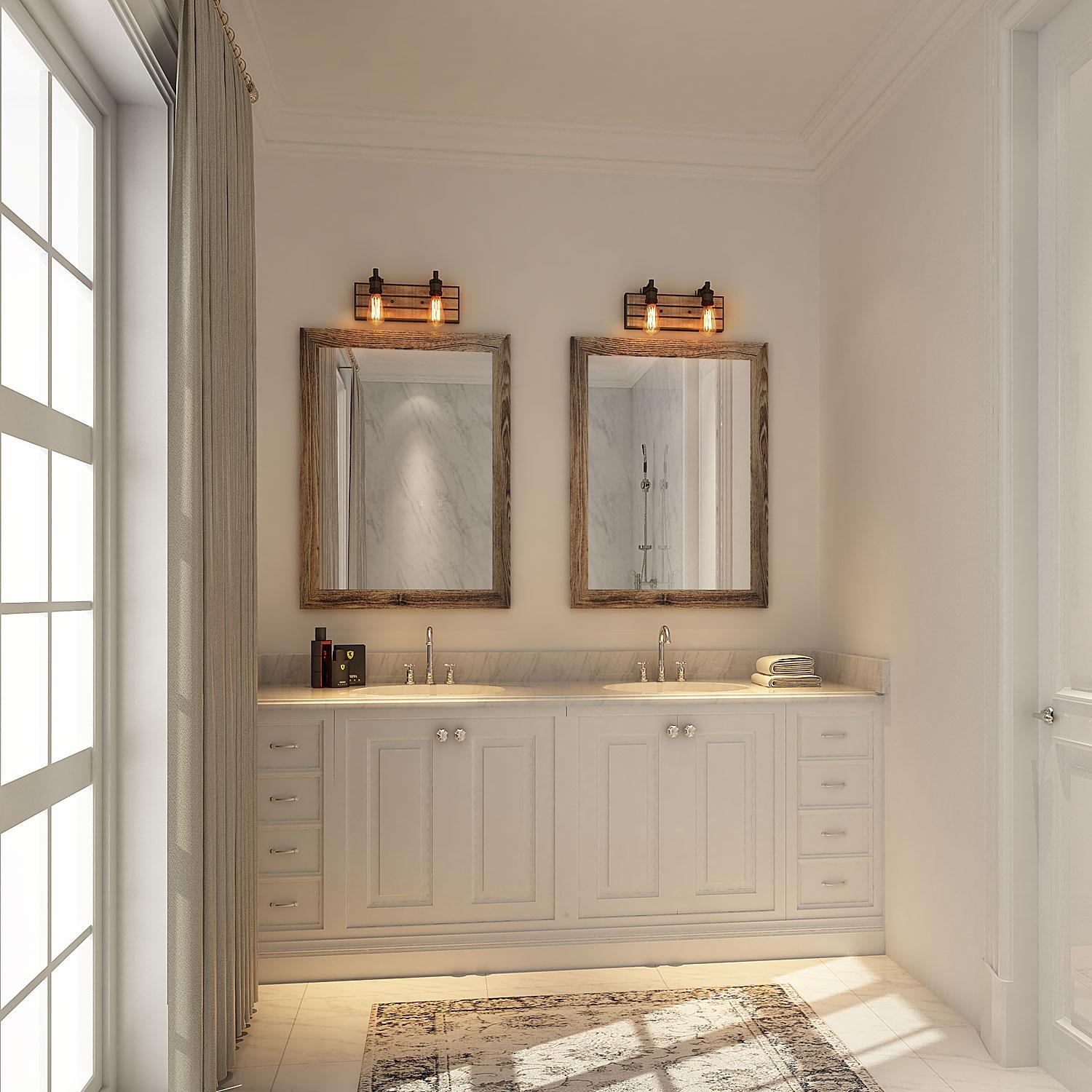 LNC 2-Light Vanity Lights Rustic Wall Sconces Wood Indoor Wall Lights