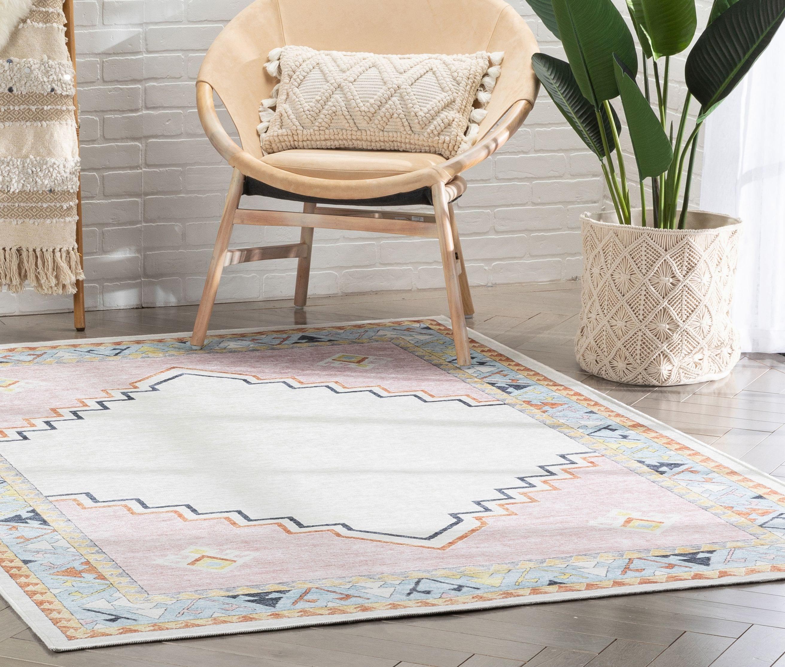 Well Woven Kids Rugs Ethnic Soft Medallion Modern Pink Beige Area Rug