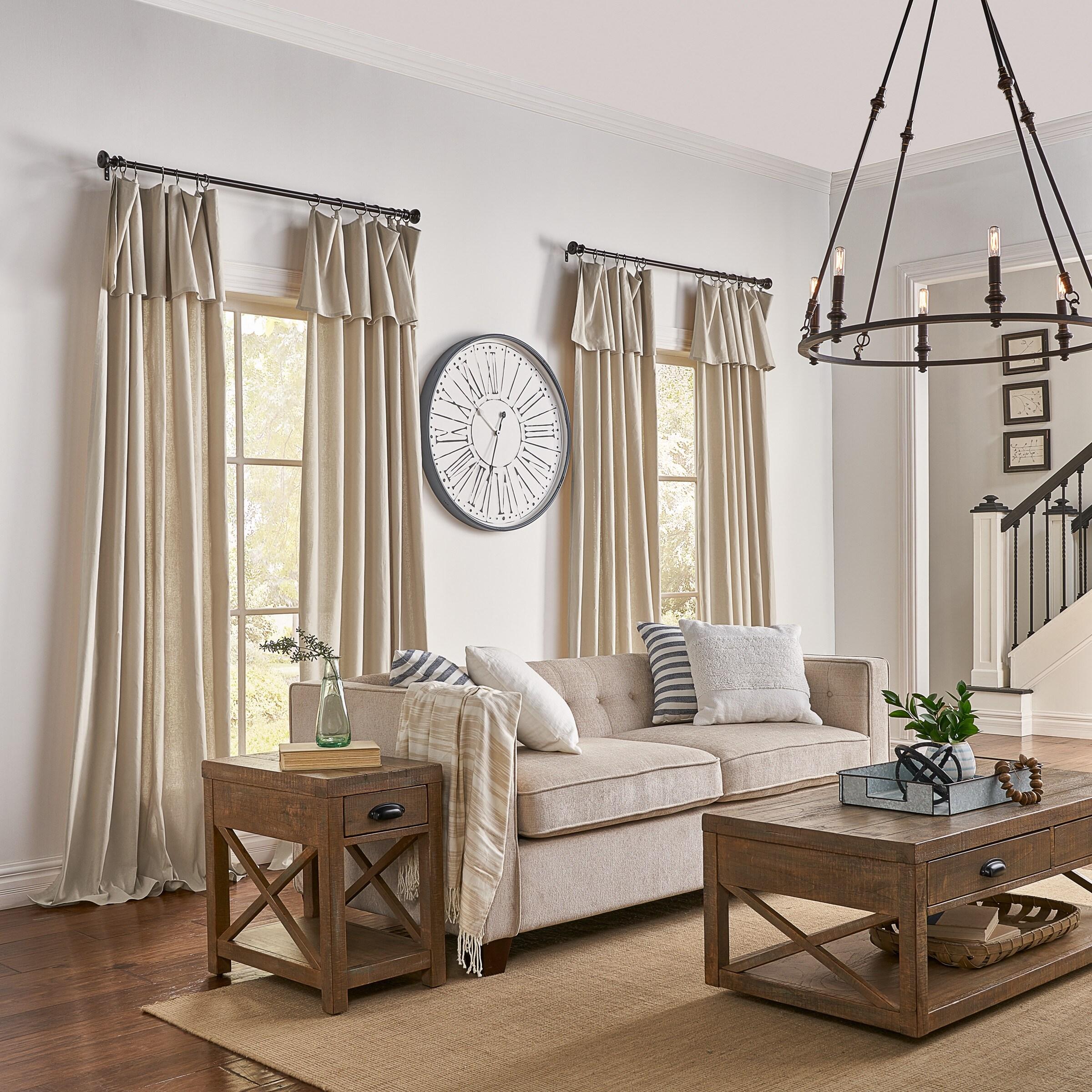 Mercantile Drop Cloth Light Filtering Ring Top Tab Farmhouse Curtain Panel with Valance Linen 63 Inches