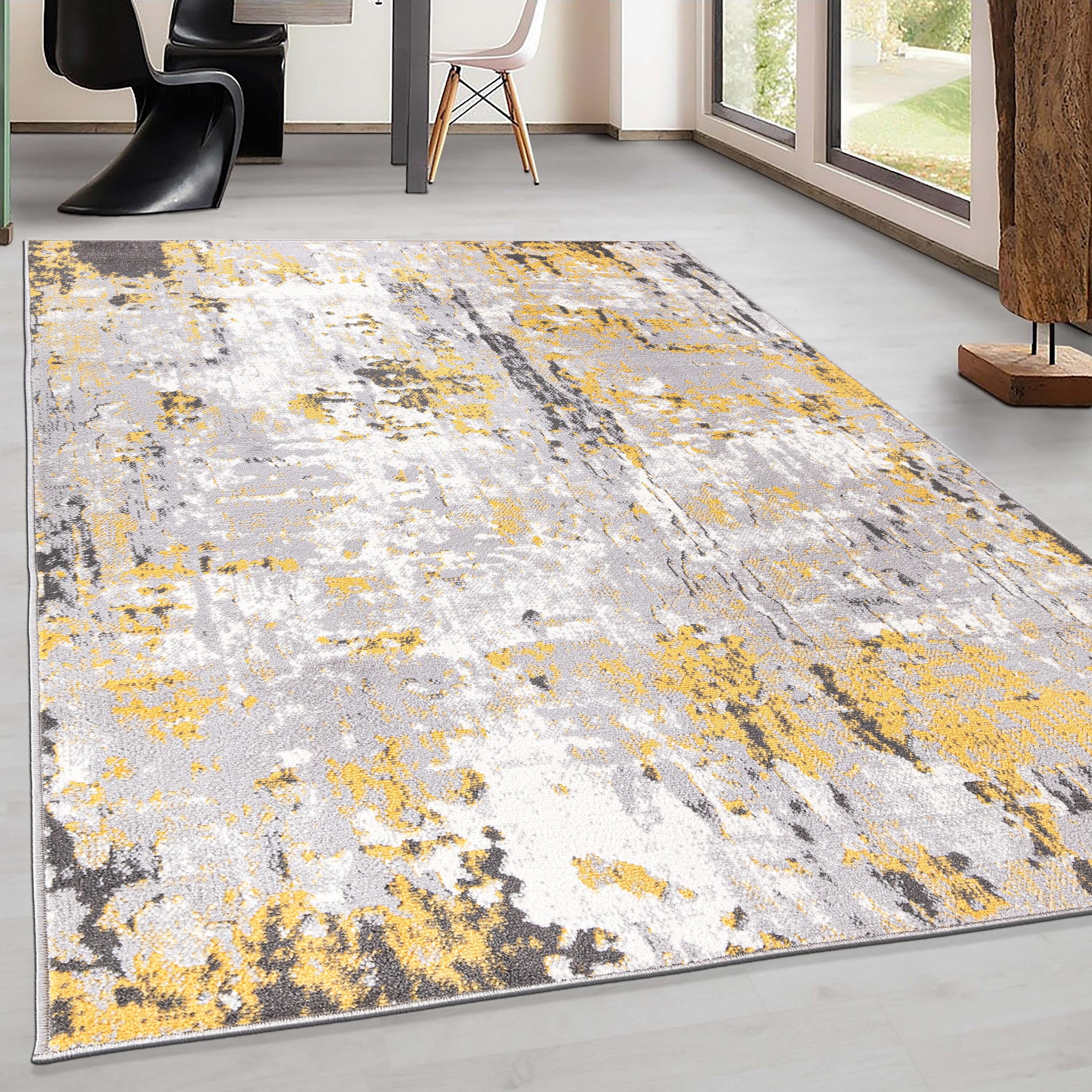 World Rug Gallery Distressed Modern Abstract Area Rug - Yellow 5' x 7'