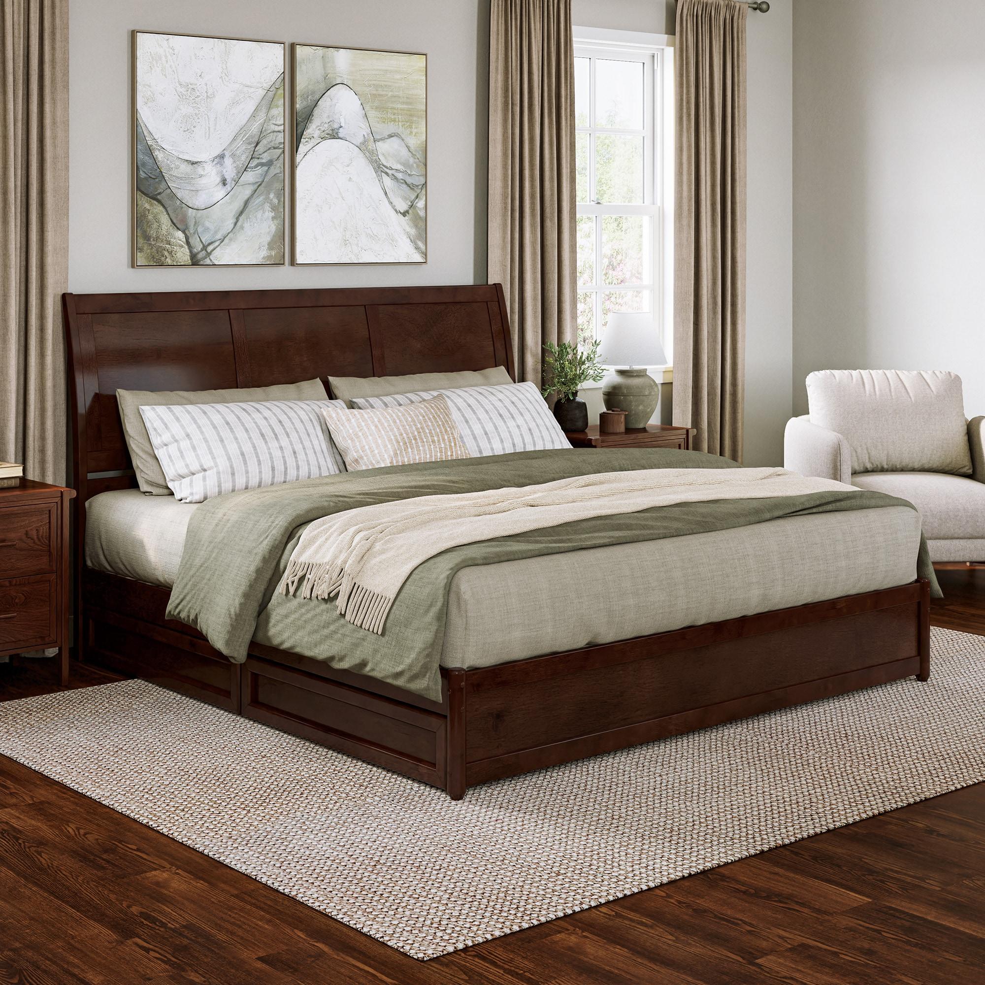 AFI, Andorra King Platform Bed with Panel Footboard and Storage Drawers, Walnut