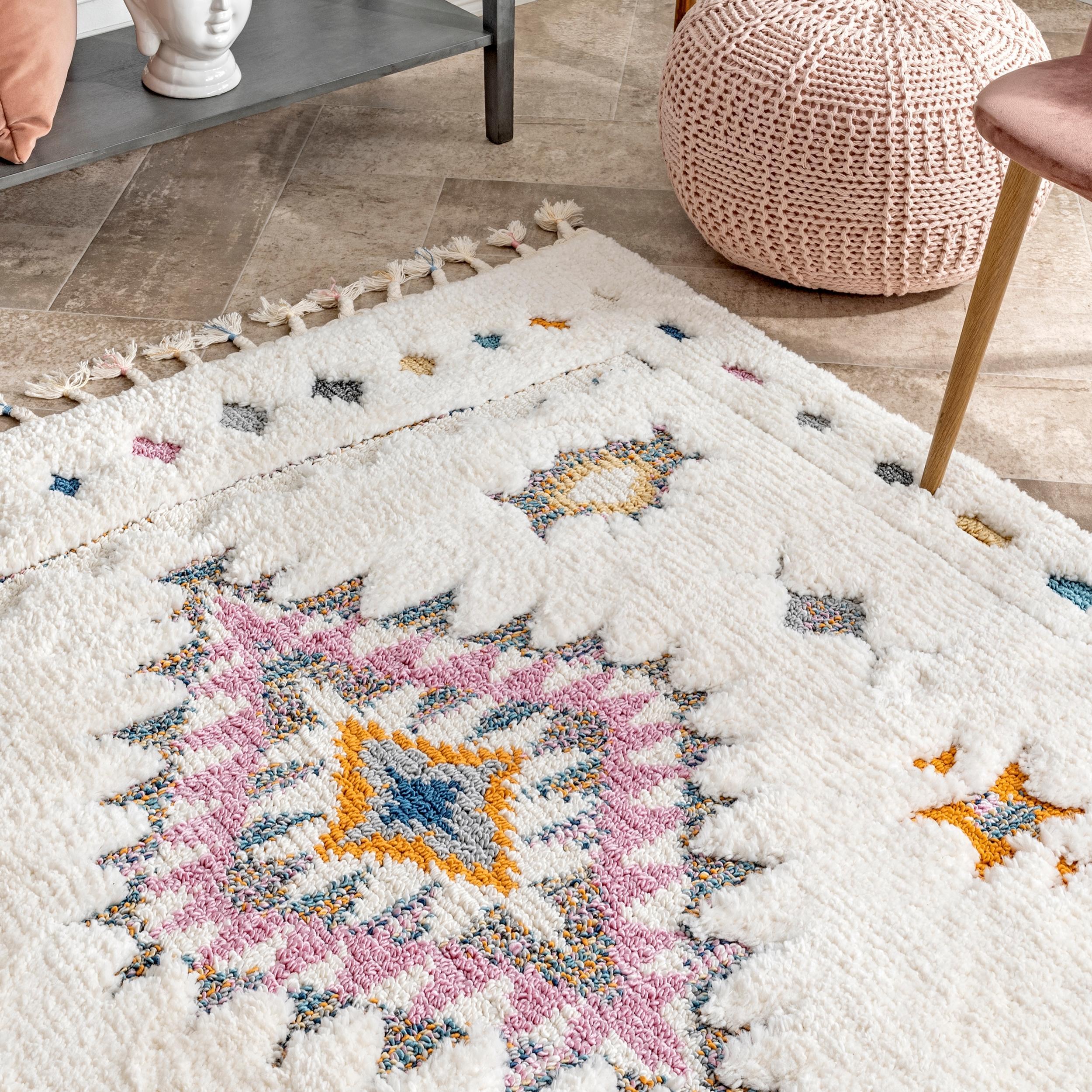 Nuloom Jocelyn Diamond 6 Square Shag Indoor Area Rug for Living Room Bedroom Dining Room Nursery, Off White/Ivory