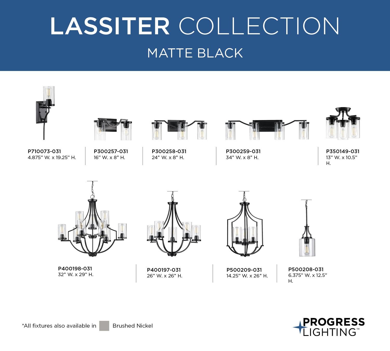 Progress Lighting Lassiter 5-Light Chandelier, Matte Black, Clear Glass Shades