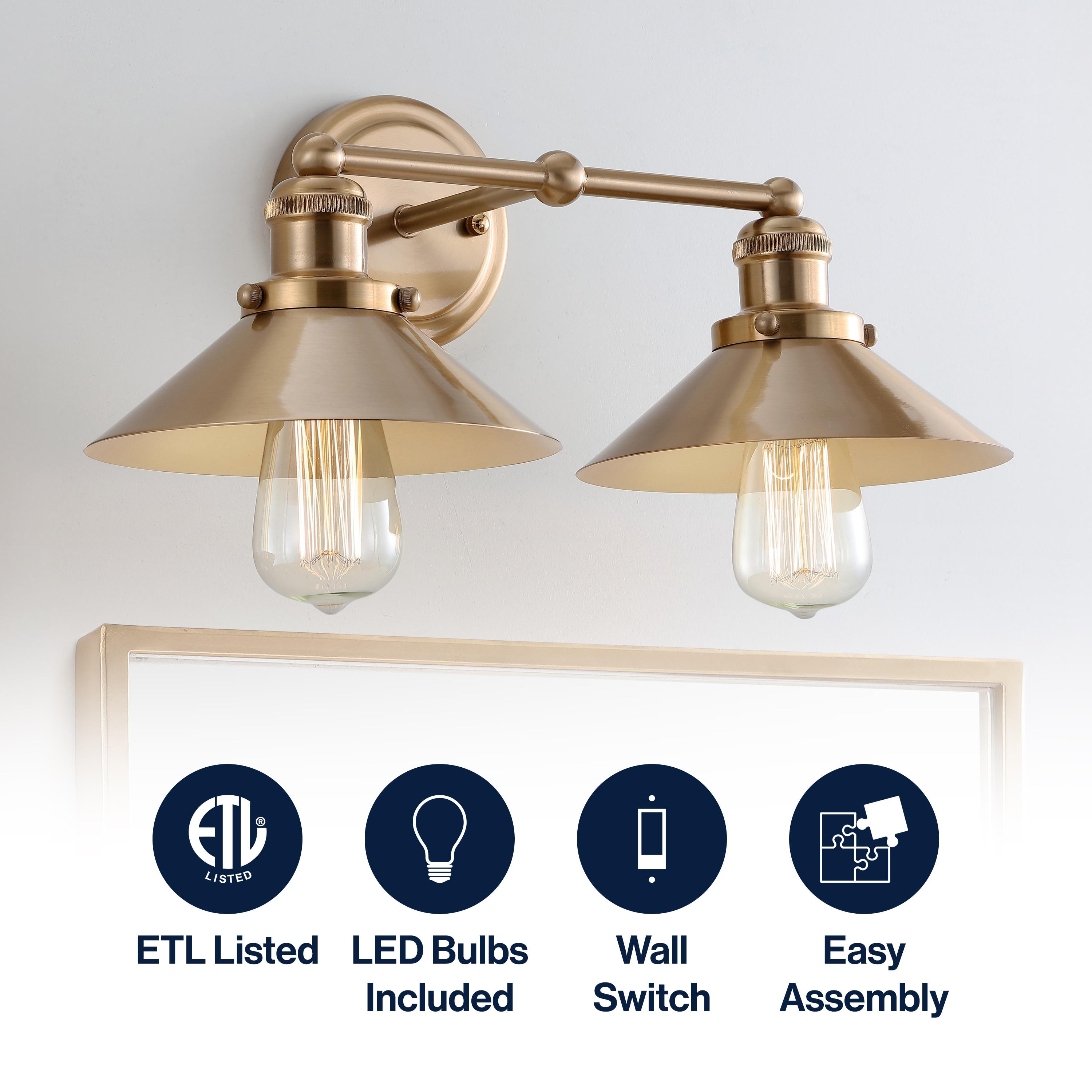 July 17.5" 2-light Metal Vanity Light, Brass Gold