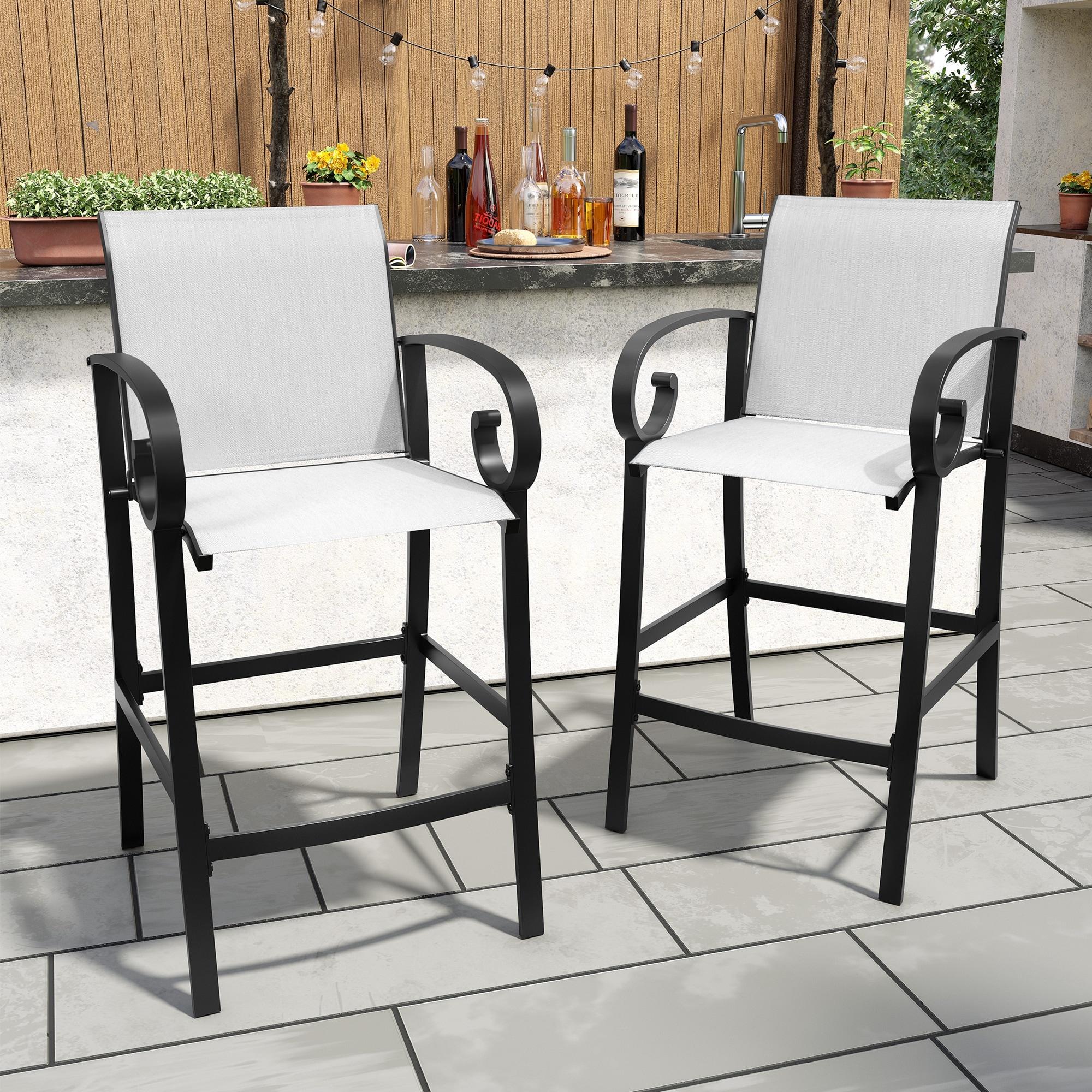 Crestlive Products Sunbrella Outdoor Bar Stool Set of 2 Aluminum Patio Counter Height Barstools Oyster