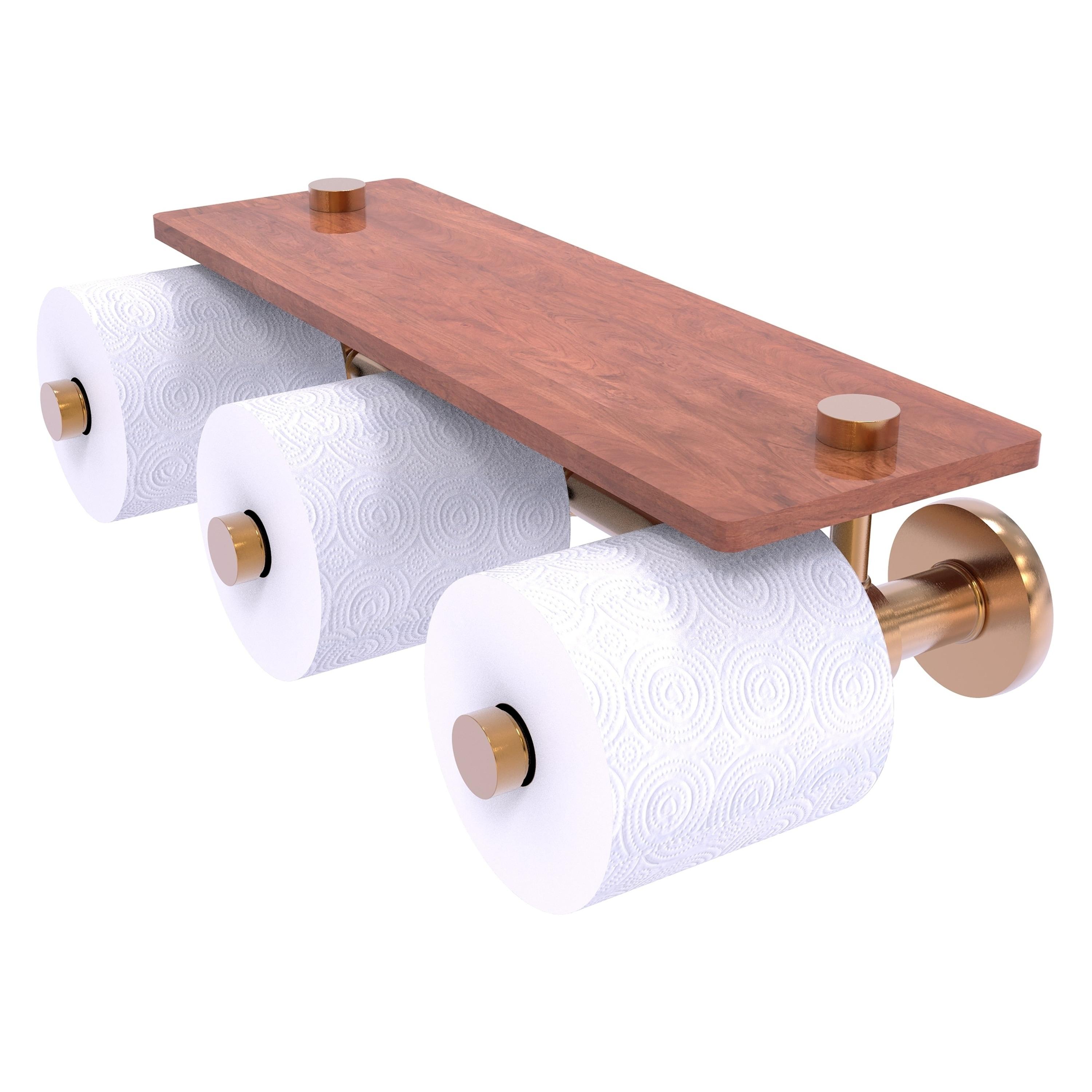 Brushed Bronze and Wood Wall Mounted Toilet Paper Holder