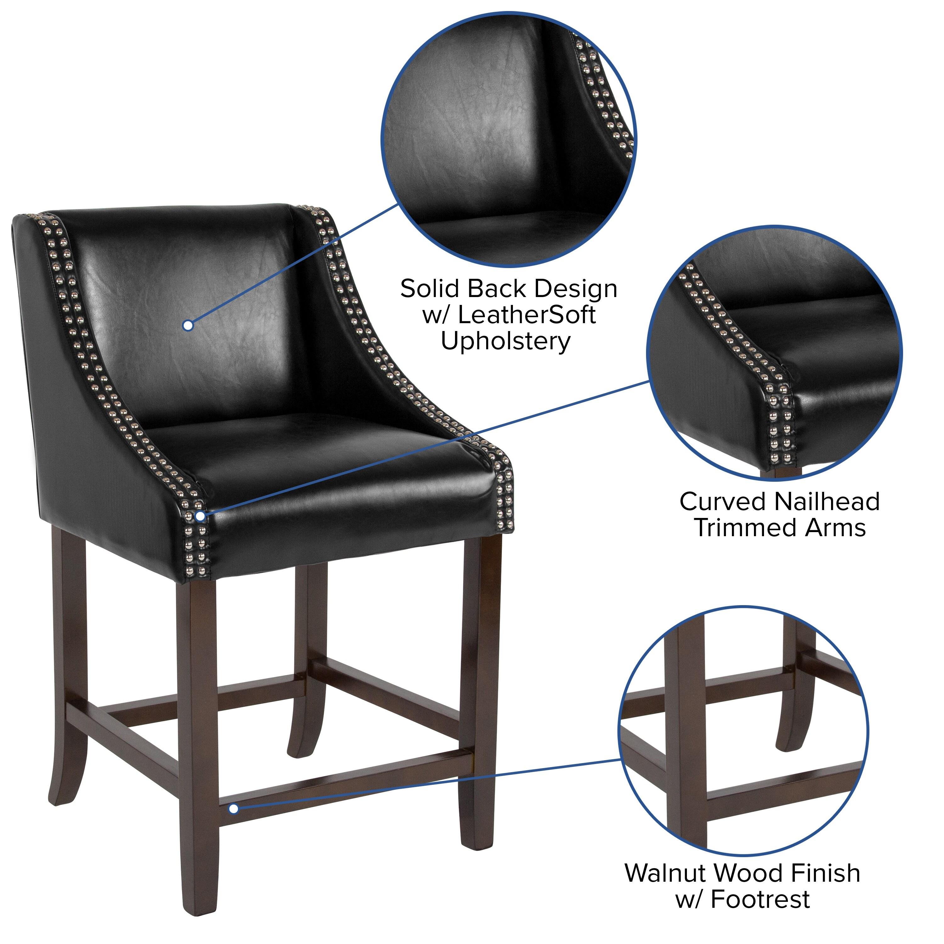 Flash Furniture Carmel Series 24" High Transitional Walnut Counter Height Stool with Nail Trim in Black LeatherSoft