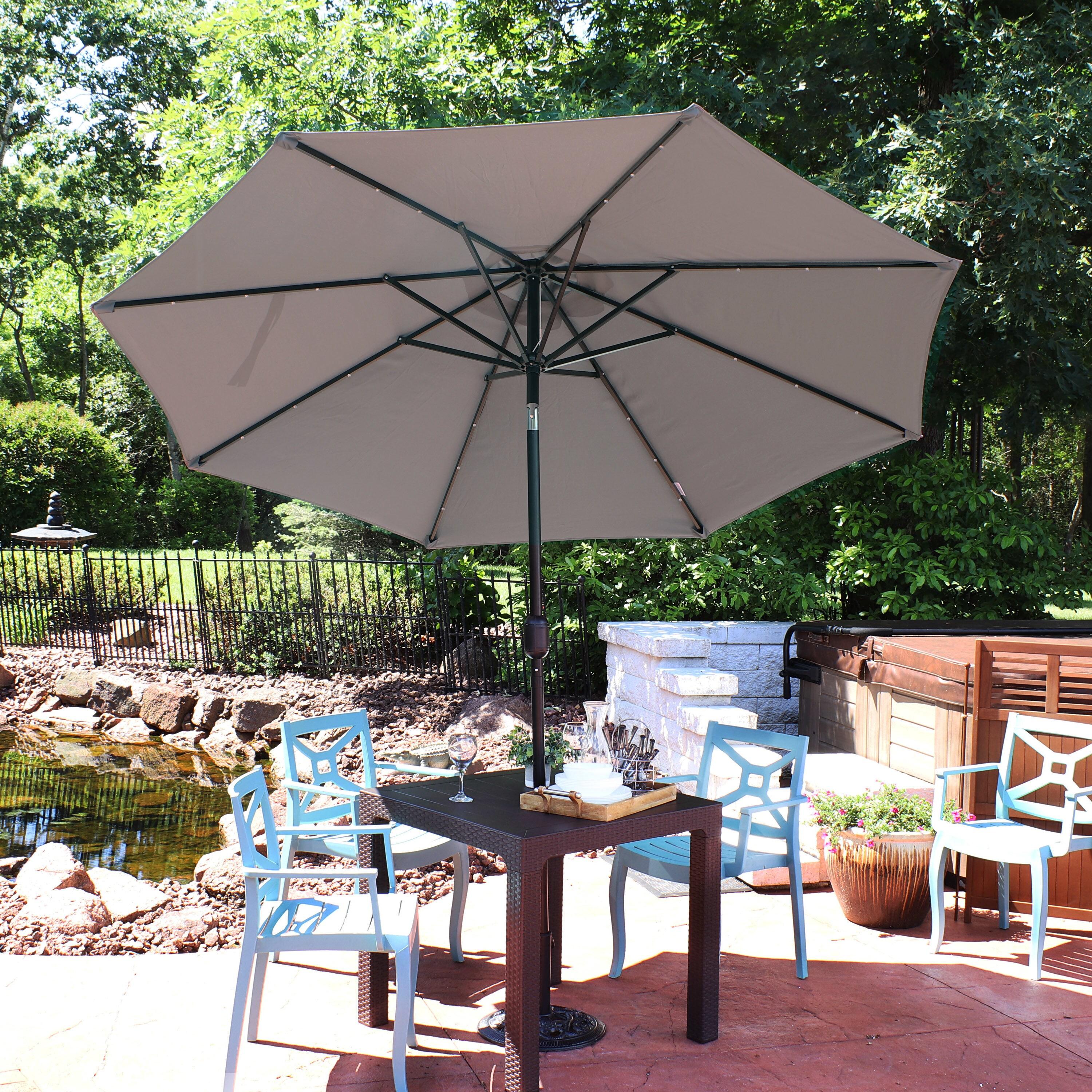 Sunnydaze Outdoor Steel Cantilever Offset Patio Umbrella with Solar LED Lights, Crank, and Push Button Tilt - 9' - Gray