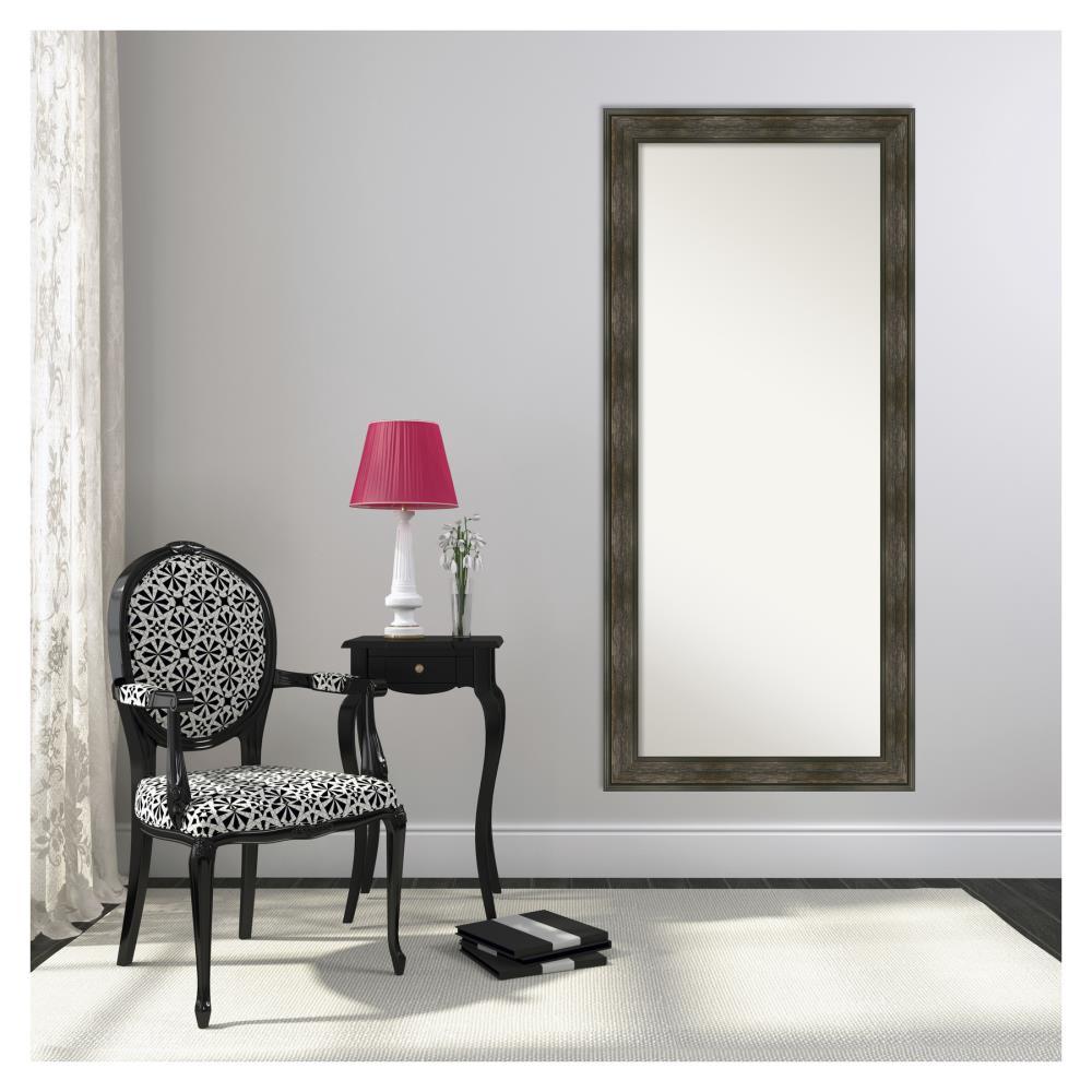 30" x 66" Non-Beveled Rail Rustic Char Full Length Floor Leaner Mirror - Amanti Art: Polystyrene Frame, Spot Clean