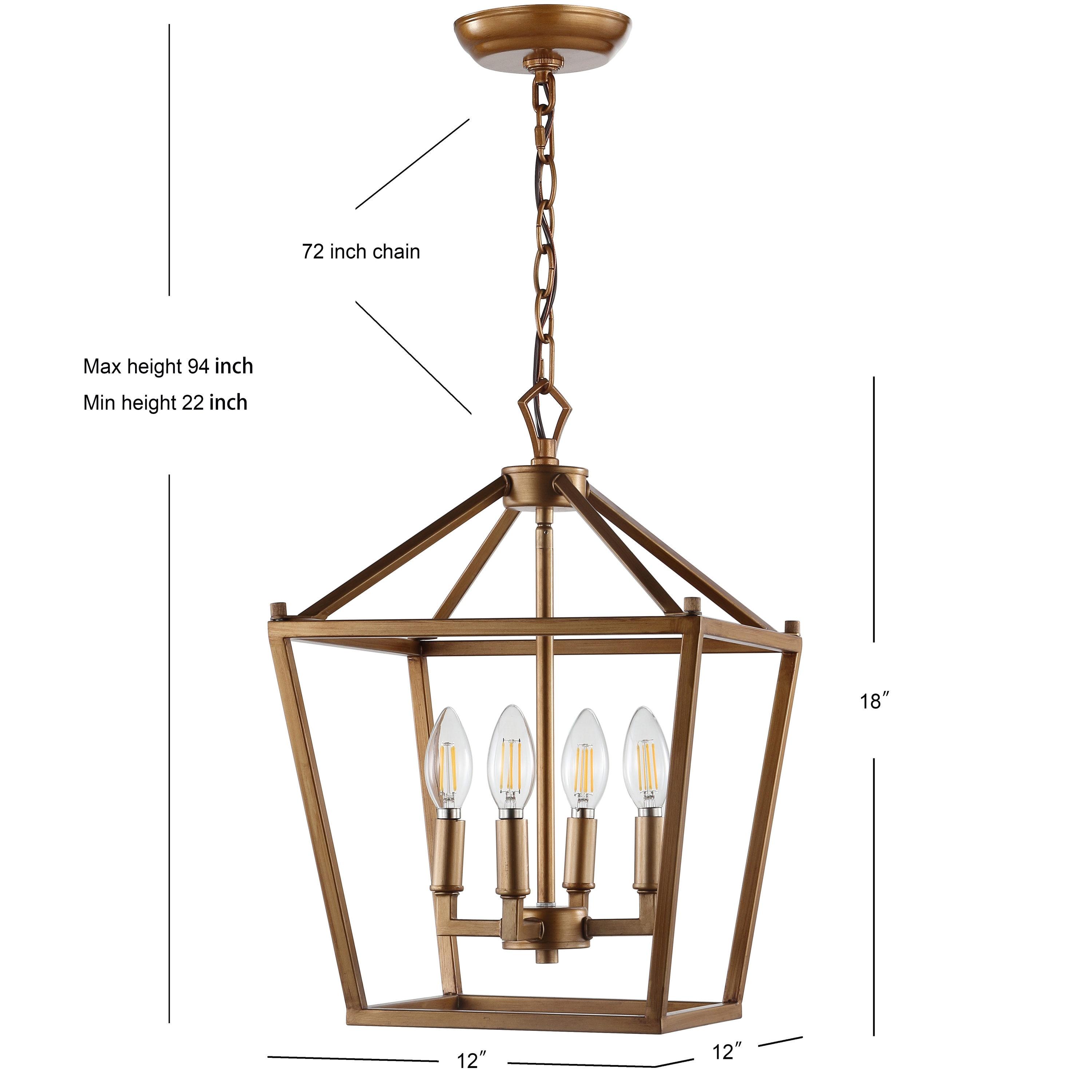 Pagoda 12" 4-Bulb Lantern Metal LED Pendant, Antique Gold