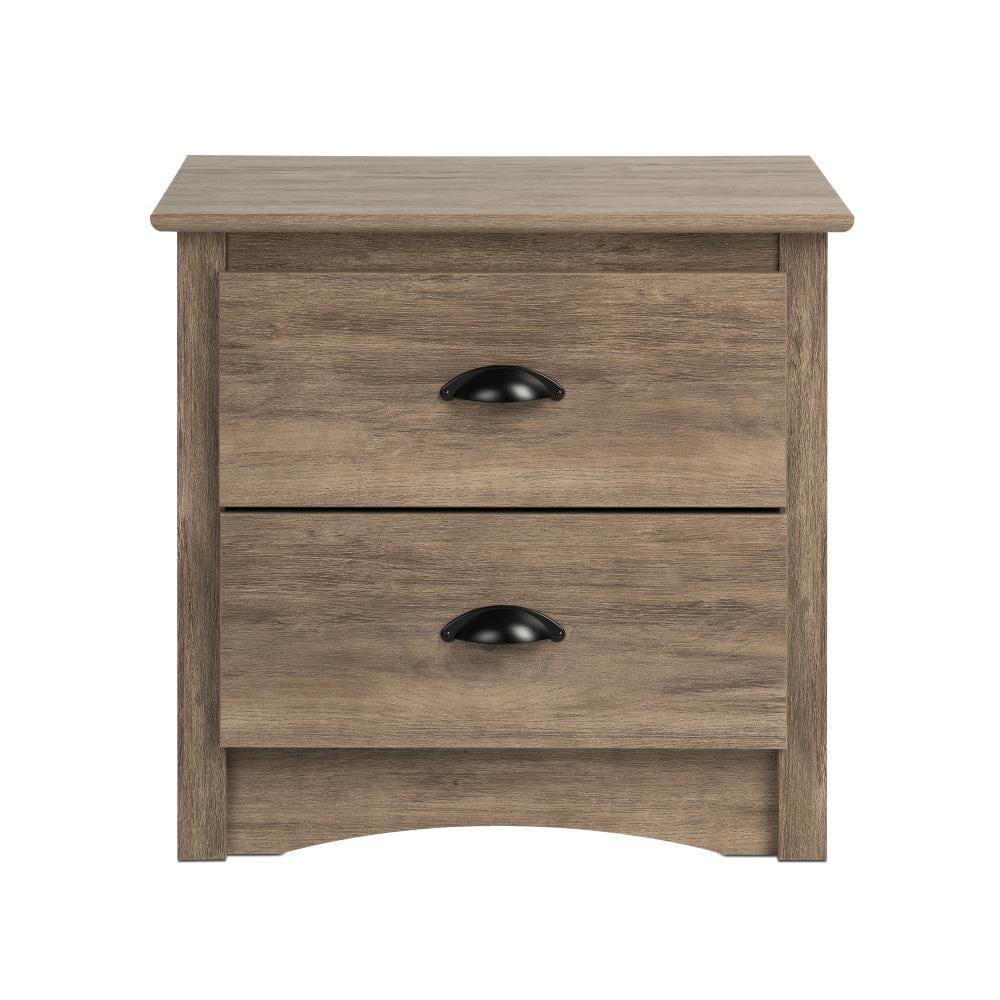 Salt Spring 2 Drawer Nightstand Drifted Gray - Prepac: Coastal Style, Black Metal Handles