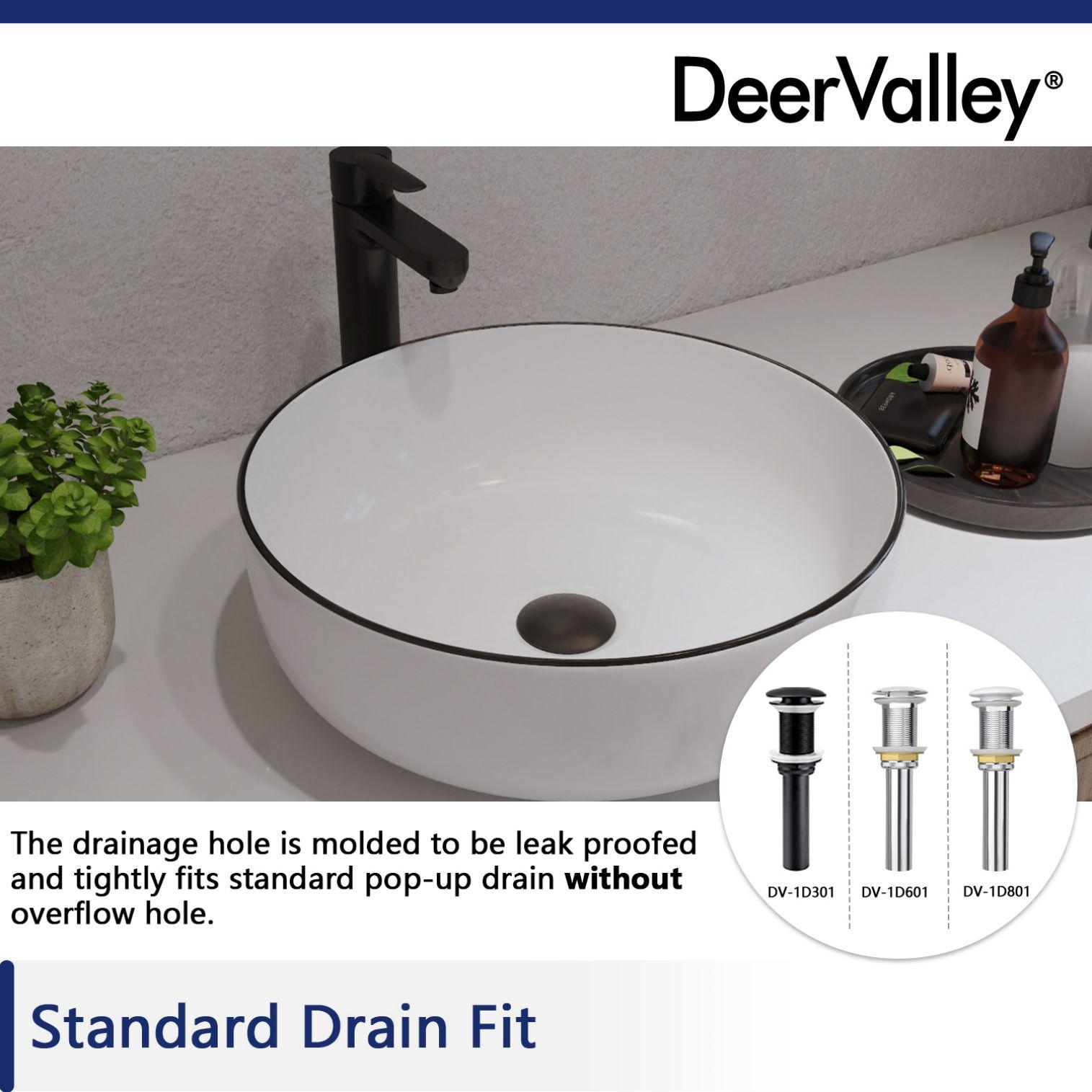 DeerValley Symmetry 16'' Circular White/Black Ceramic Vessel Bathroom Sink