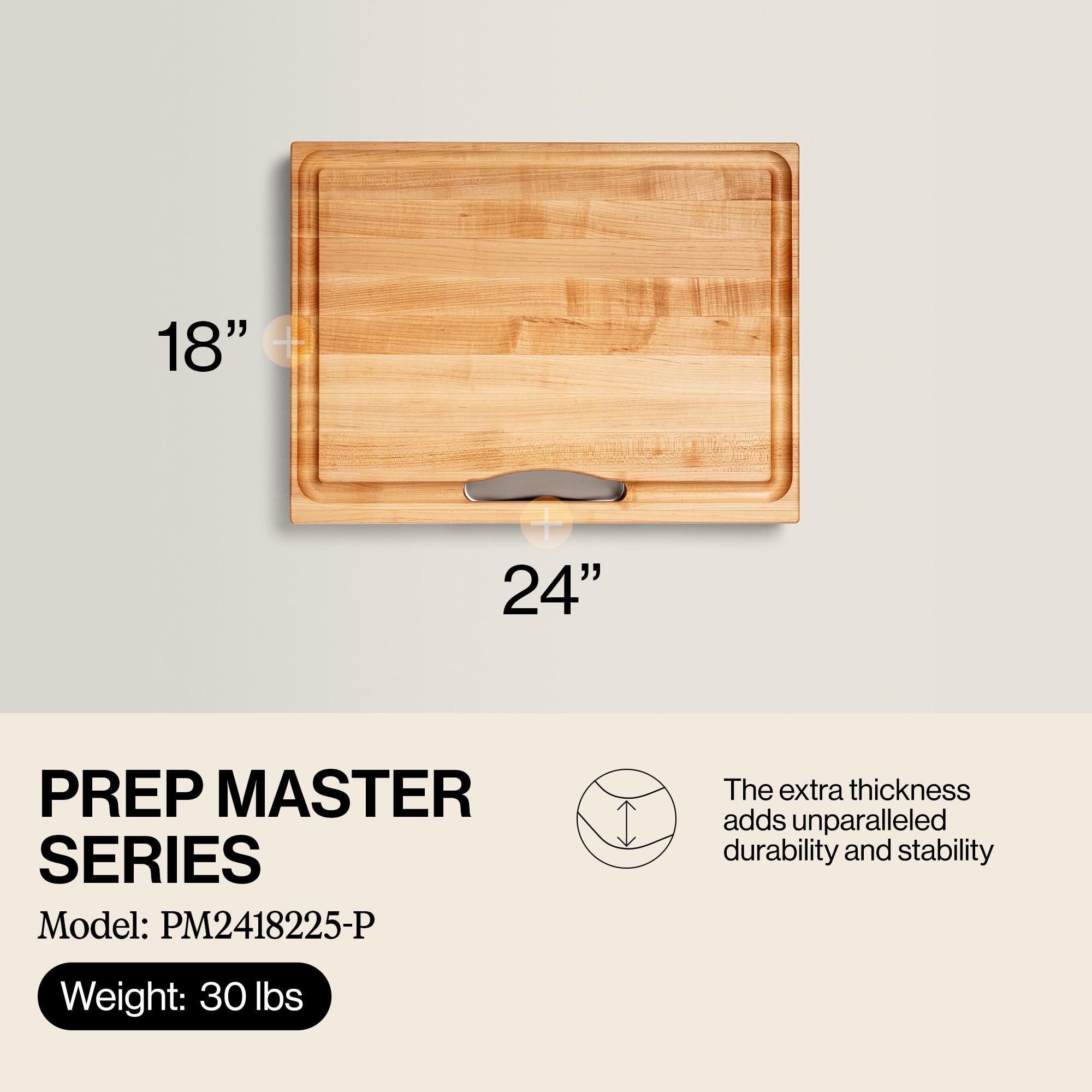 John Boos Boos Block Newton Prep Master Reversible Wood Cutting Board with Juice Groove and Pan, 2.25-Inch Thickness, 24" x 18" x 2 1/4", Maple