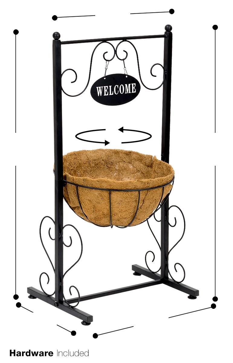 Sorbus Sorbus Welcome Sign Metal Planter Basket Stand in Black Metal