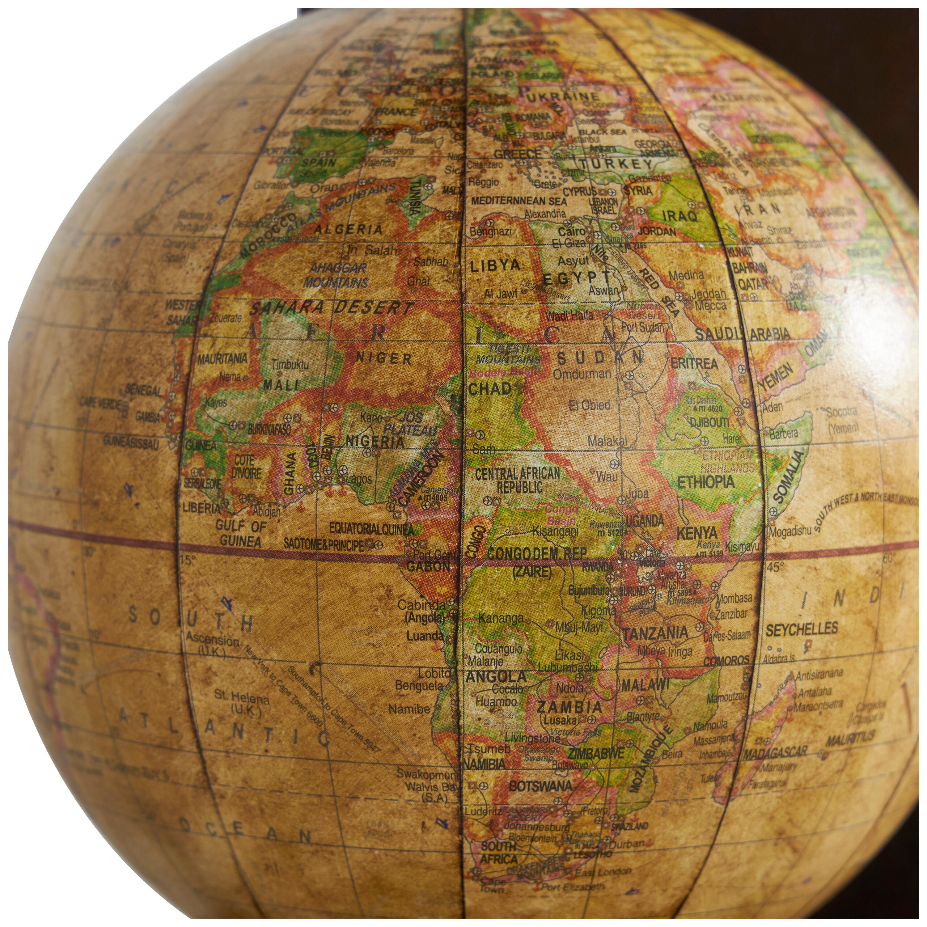 DecMode 6" Globe World Map Brown Wood Bookends (Set of 2)