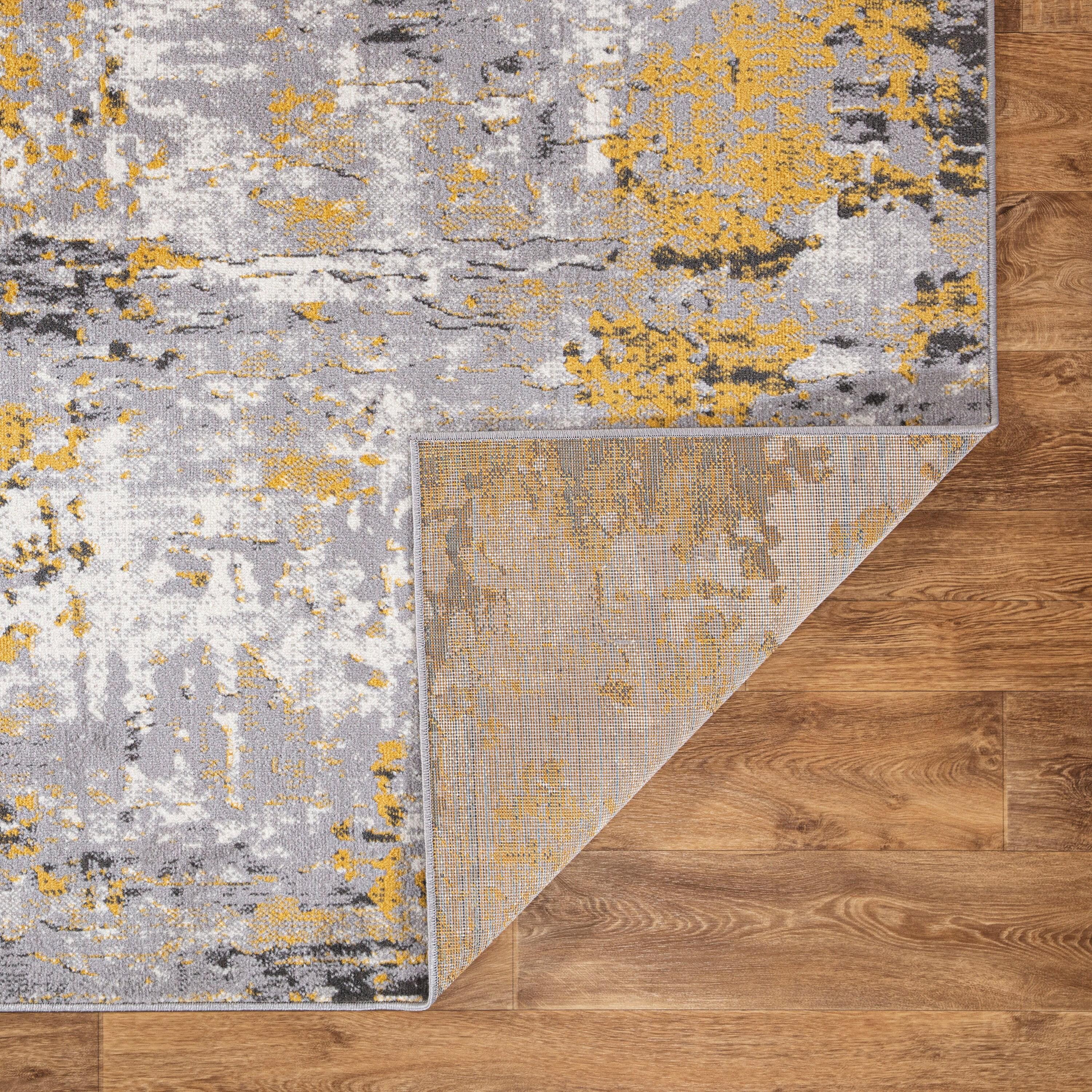 World Rug Gallery Distressed Modern Abstract Area Rug - Yellow 5' x 7'