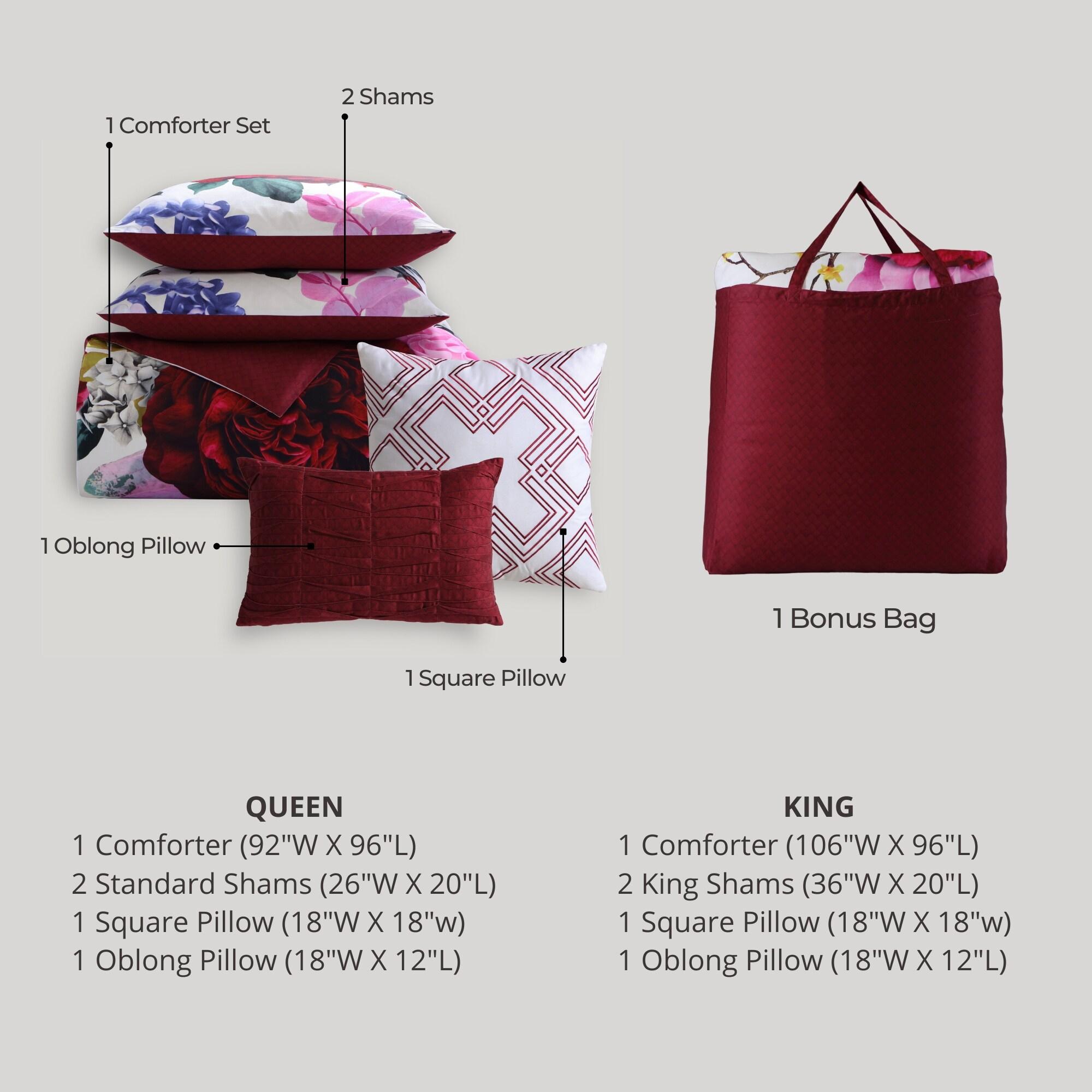 BeBeJan Bebejan Magenta Floral 100% Cotton Sateen 5 Piece Reversible Comforter Set