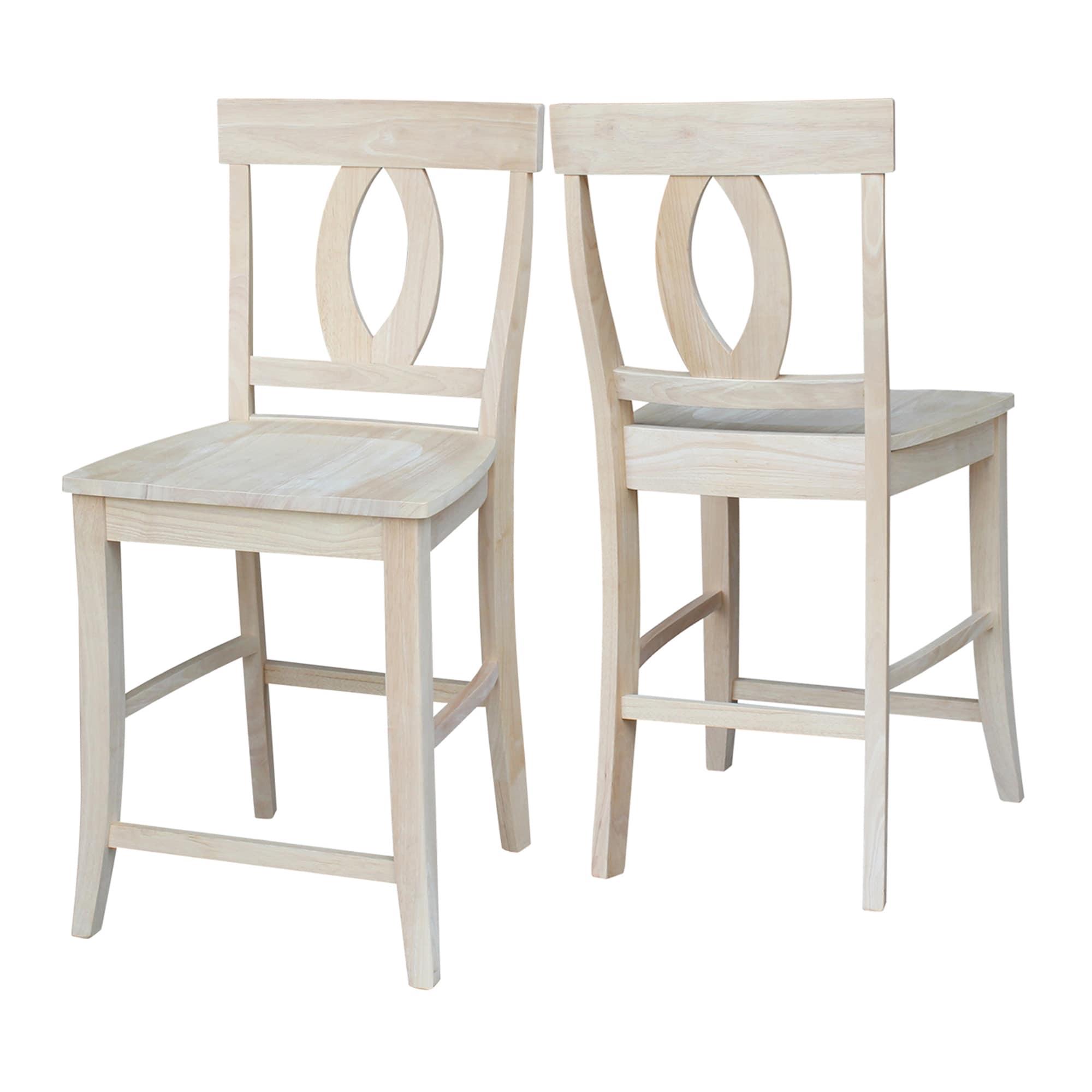 Counter Height Barstool Verona Unfinished - International Concepts: Rubberwood, Square Back, 24" Seat Height