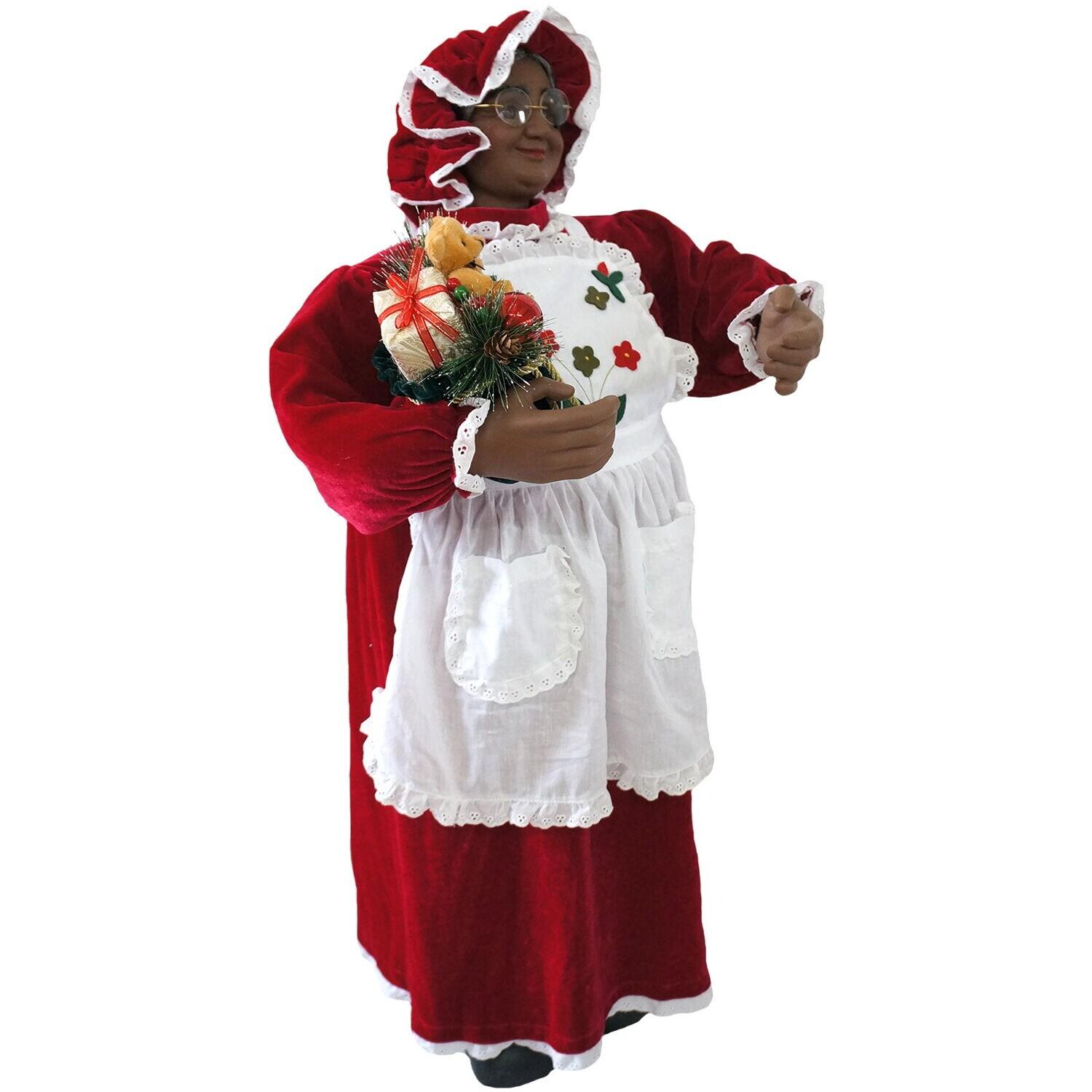 Fraser Hill Farm 3-Ft. Dancing African American Mrs. Claus Animatronic with Apron and Gift Sack