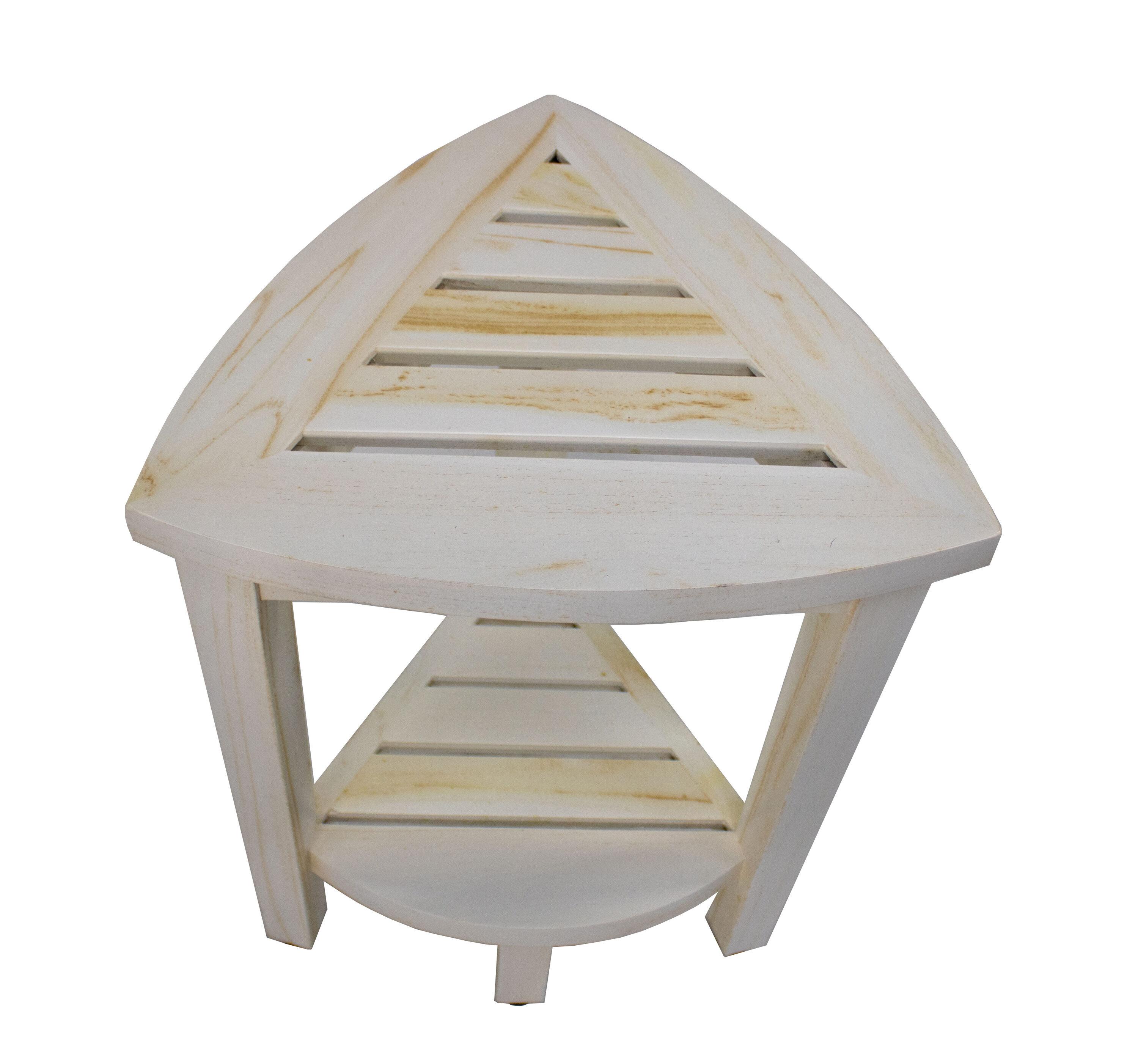 CoastalVogue 15" FlexiCorner ED1123 Wide Teak Wood Shower Bench/Stool : Microfiber, Machine Washable, Non-Slip Backing