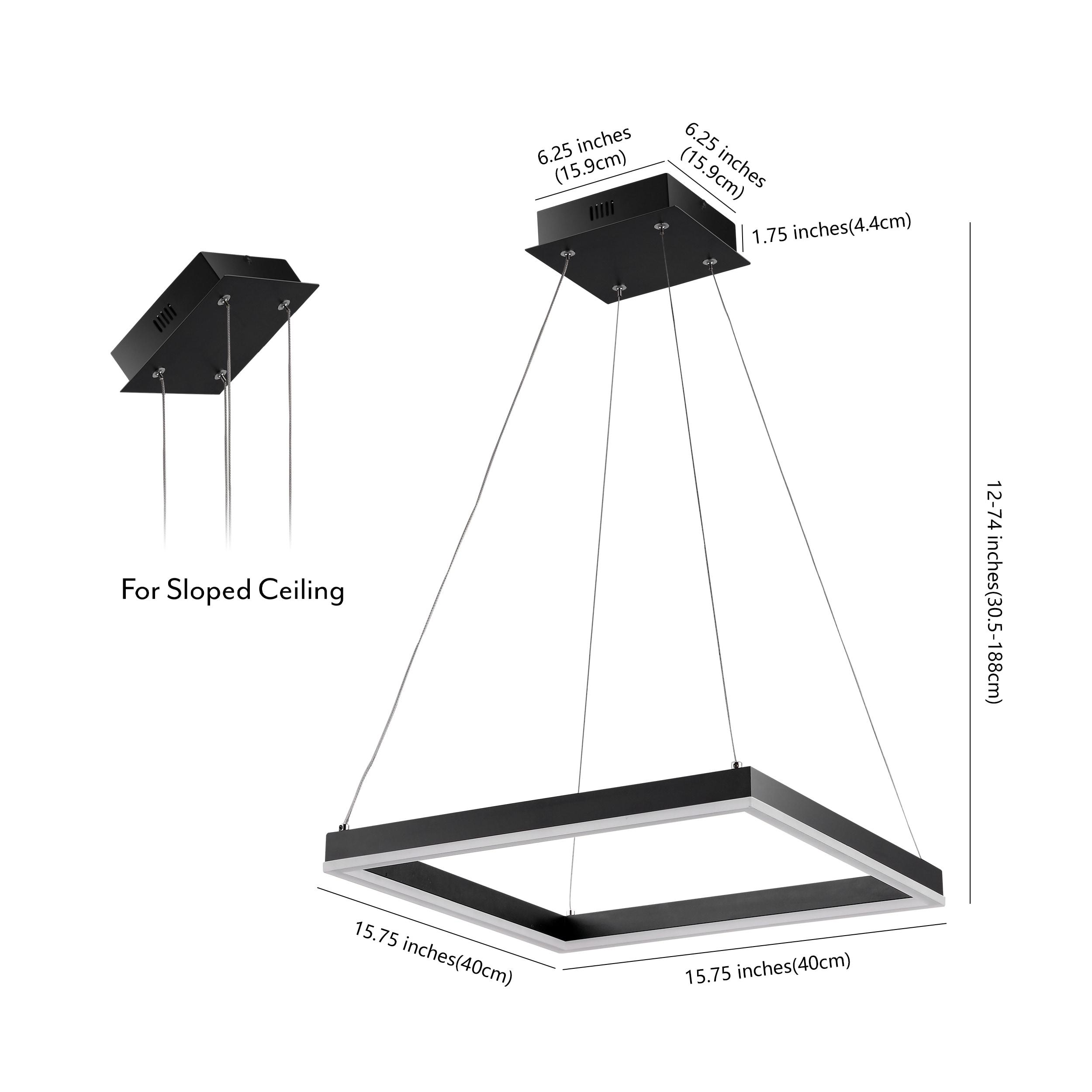 15.75" 1-Light Nero Square Modern Contemporary Aluminum Integrated LED Hoop Pendant Black - JONATHAN Y: ETL Listed, Adjustable Height