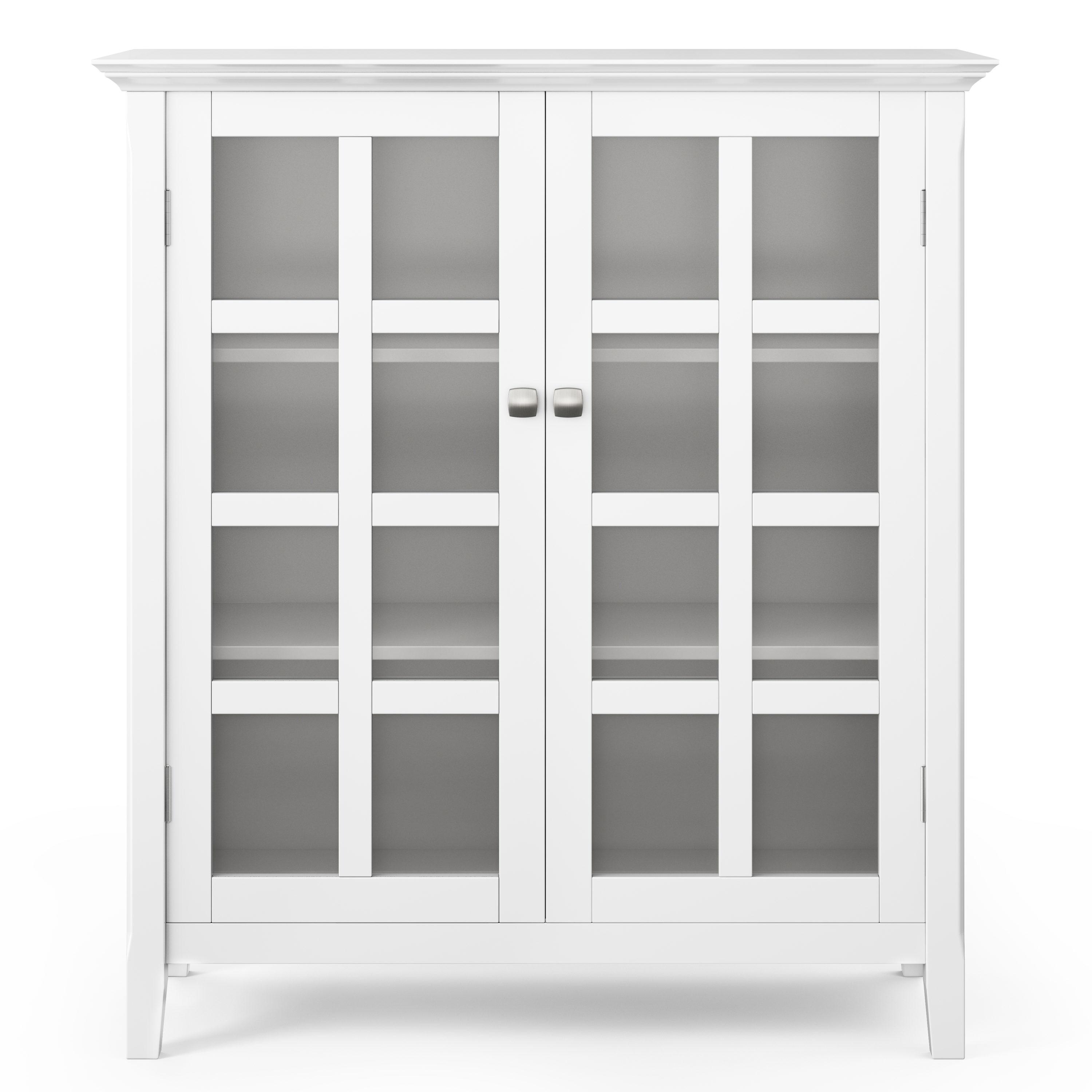 Simpli Home Acadian 39"W Solid Wood 4-Shelf Medium Storage Cabinet with Glass Doors and Adjustable Shelves