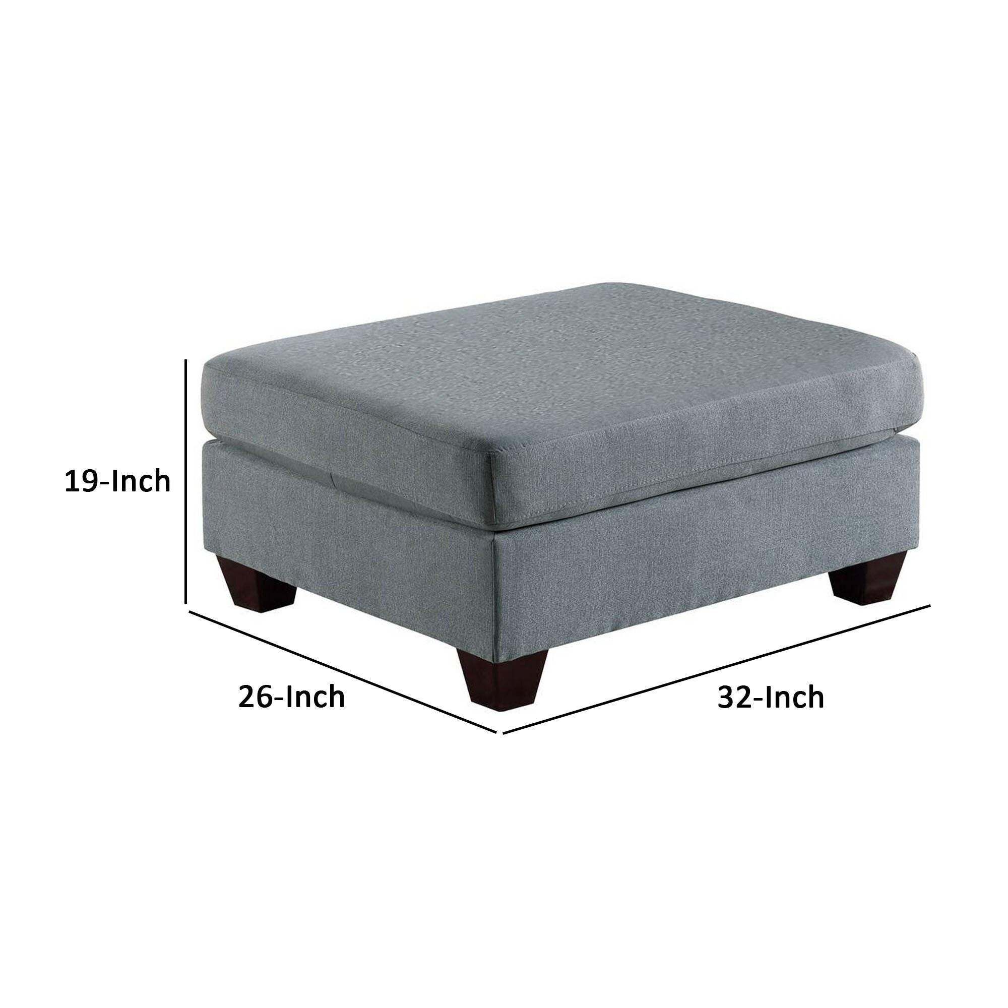 Homestock Natural Beauty Square Ottoman with Gray Linen Upholstery, Plush Foam Seat, Block Legs, 32"L x 26"W x 19"H, Modern Design for Living Room or Bedroom