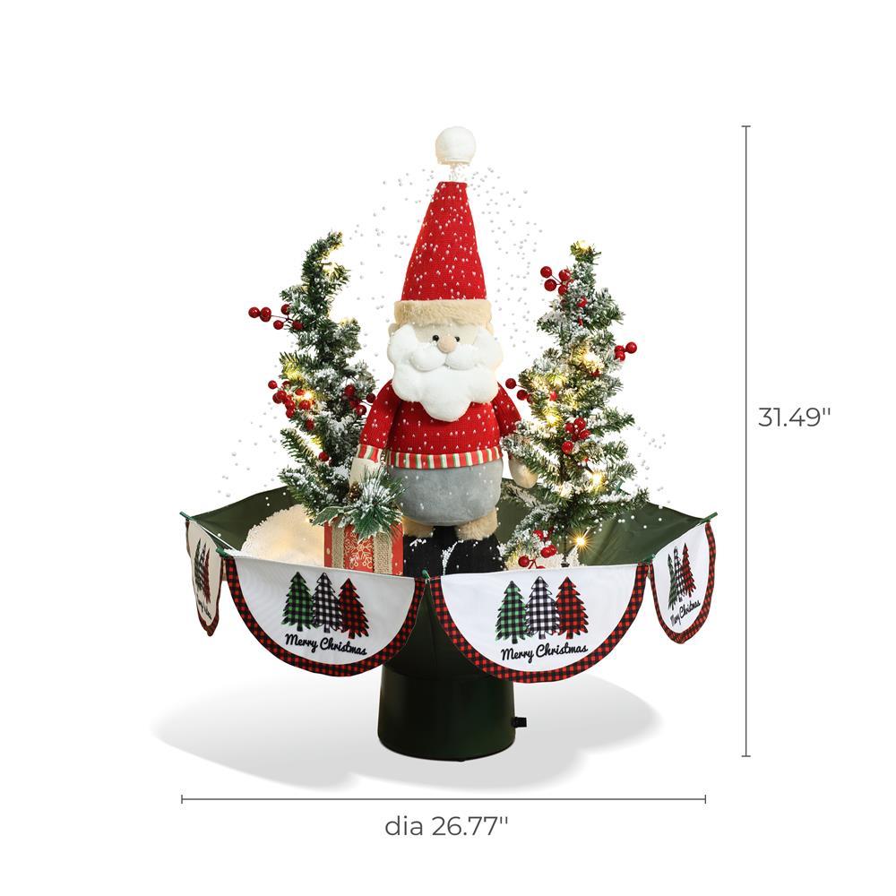 LuxenHome Holiday 31.5" Animated Musical Snowing Christmas Trees and Santa Decor with LED Lights Multicolored